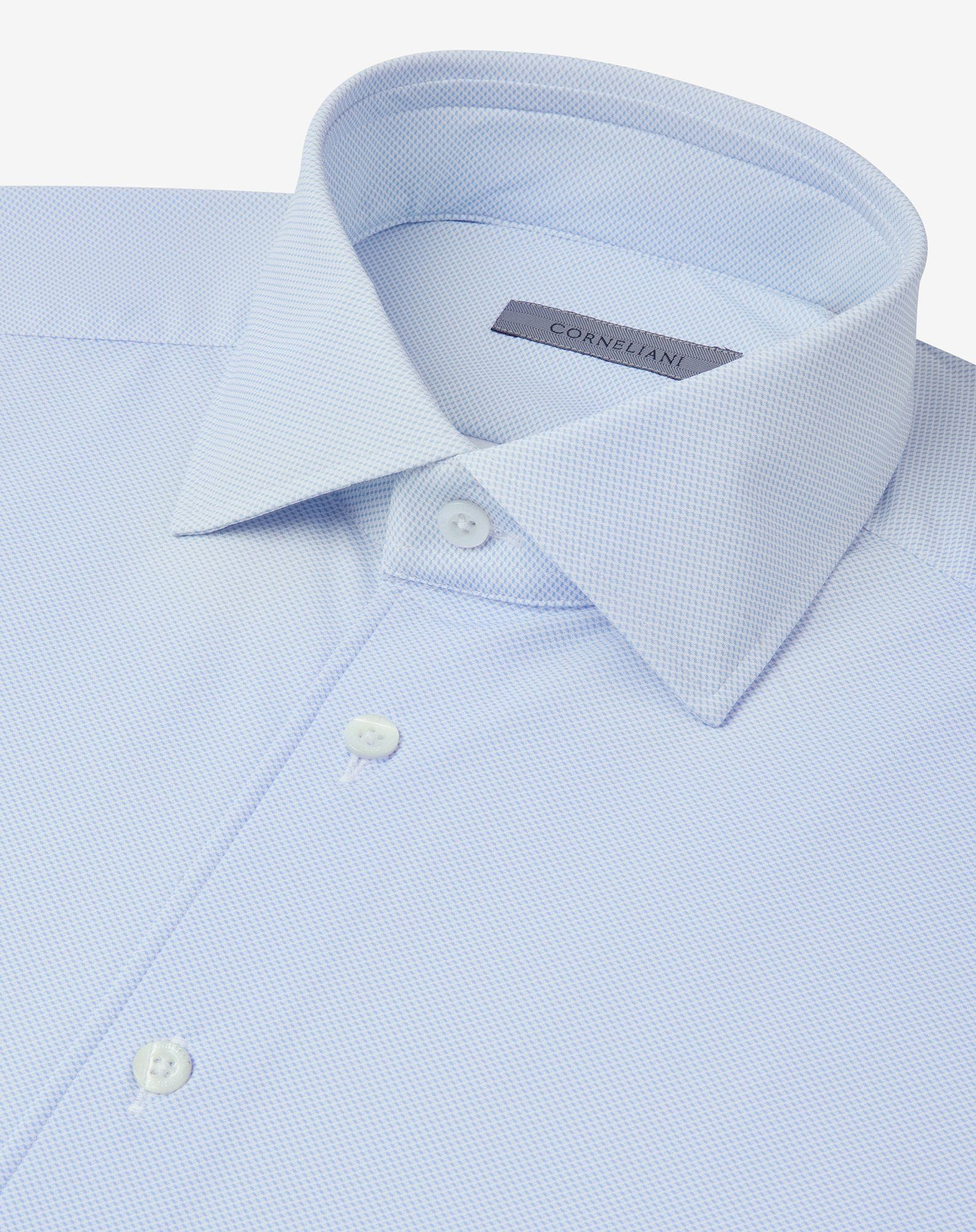 White/light Blue bi-elastic fabric shirt with micro pattern - 4