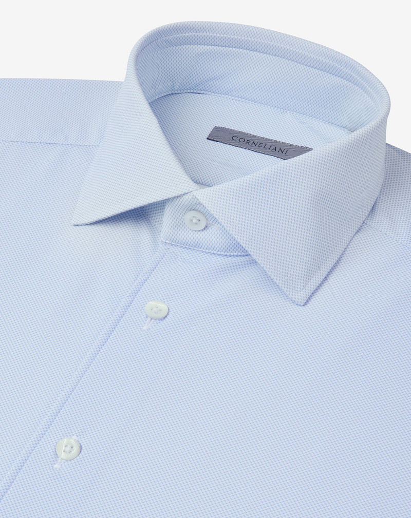 White/light Blue bi-elastic fabric shirt with micro pattern 4
