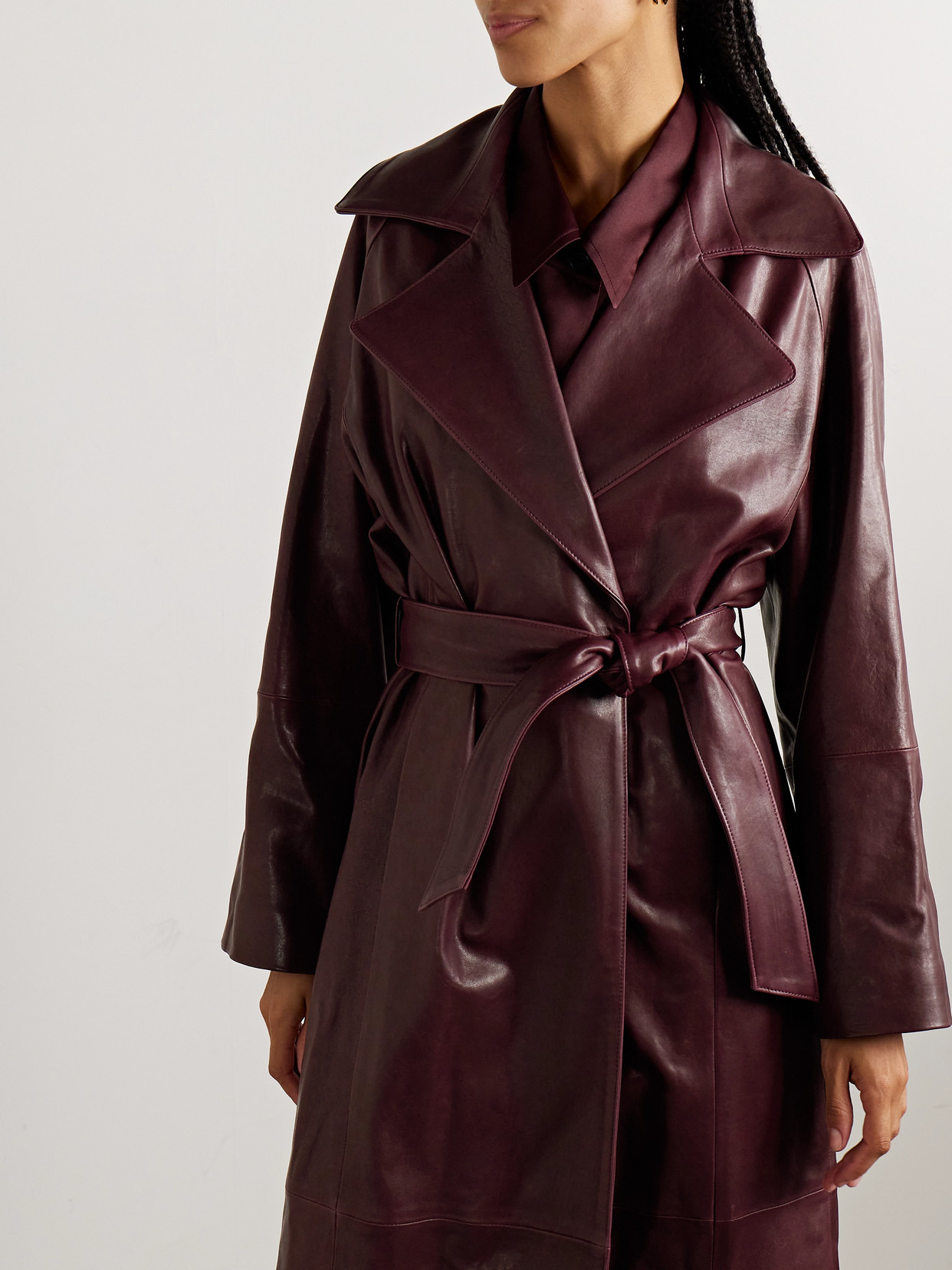Briona Belted Shearling-trimmed Leather Coat - 5