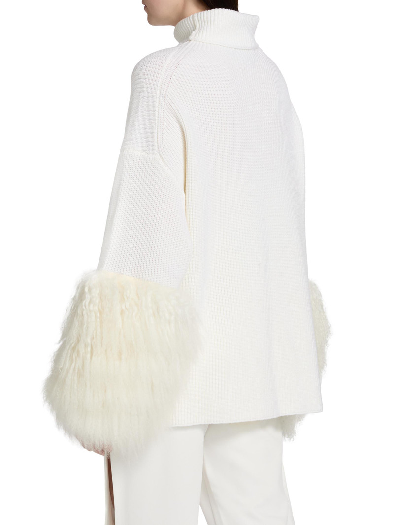 Women's Yak Yarn-Cuff Merino Wool Turtleneck Sweater - Off White 5