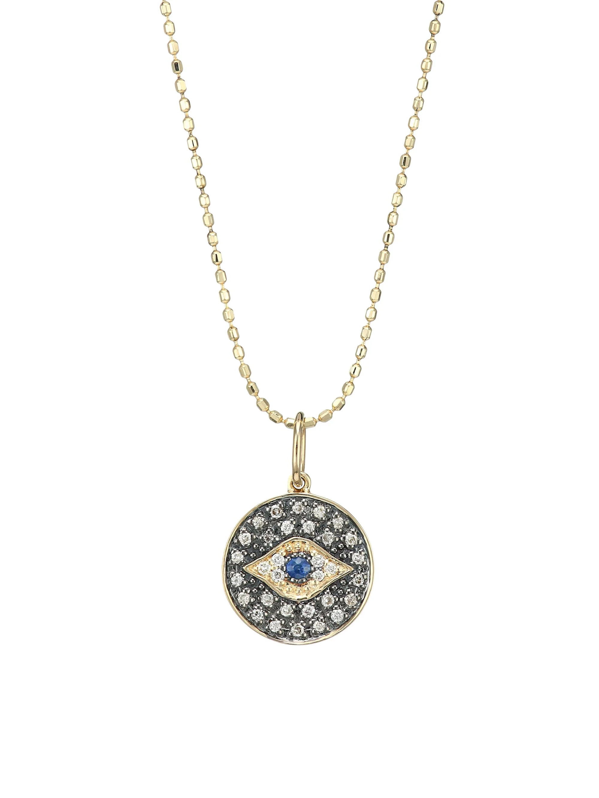 Diamond & 14K Gold Small Evil Eye Medallion Pendant Necklace - 1