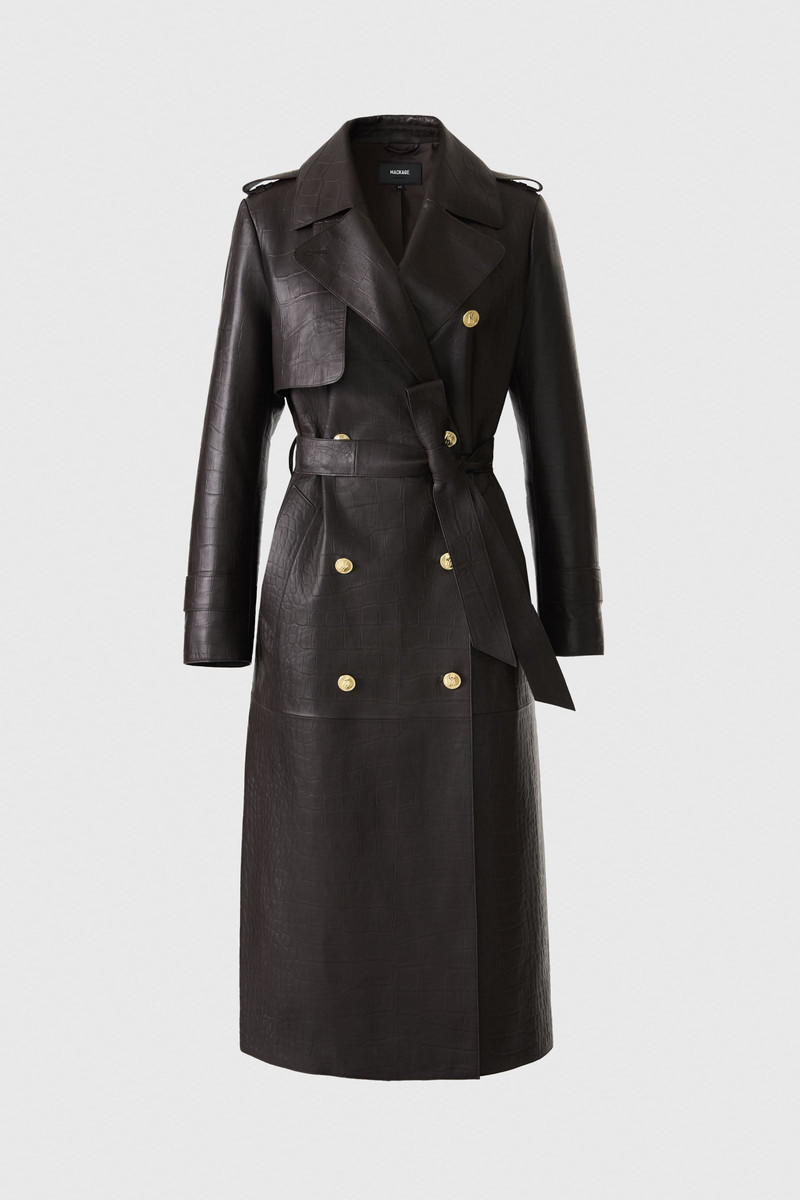 GAEL-NV Croc-Embossed Maxi Leather Trench Coat 3