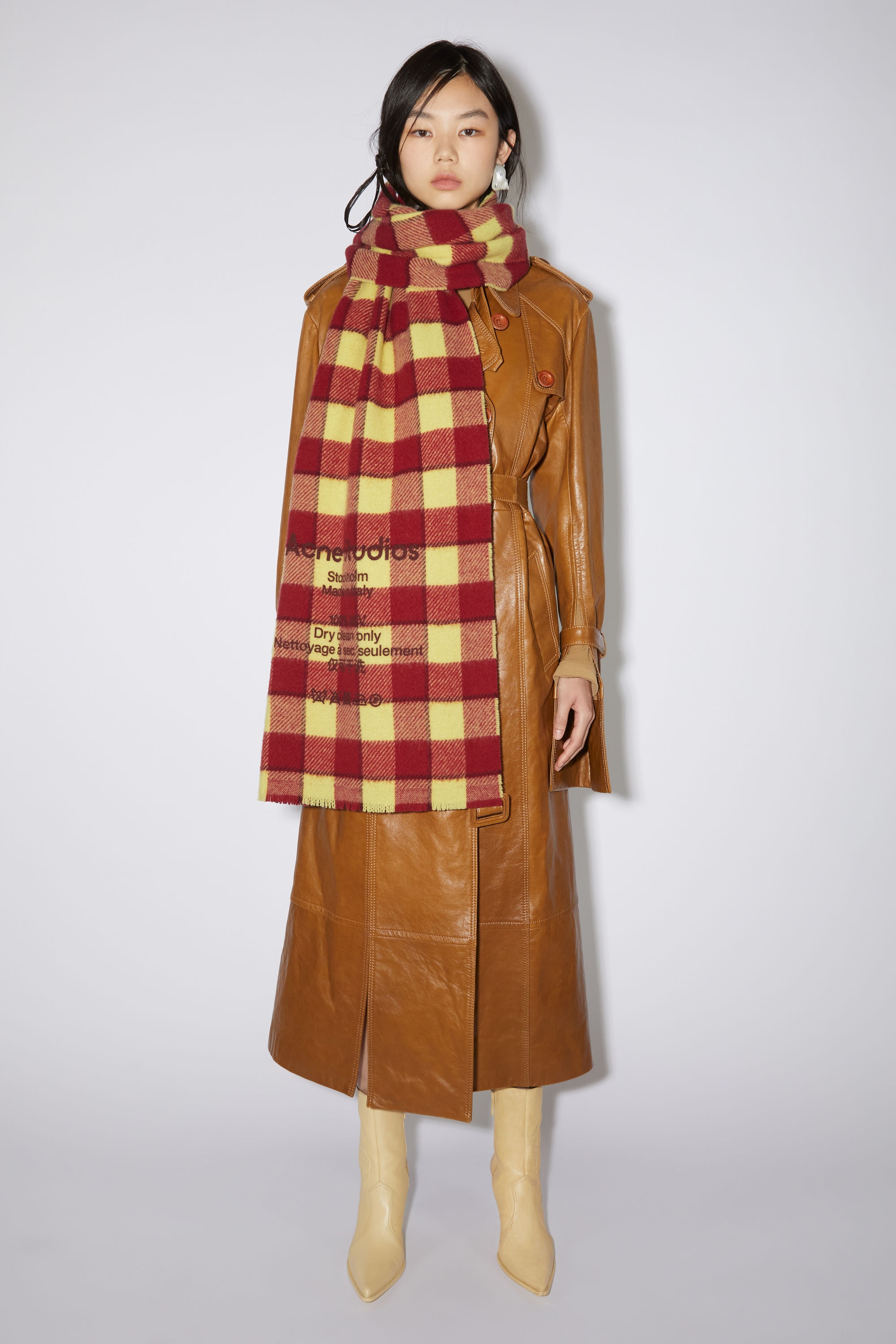 Check wool scarf - Burgundy/yellow - 2