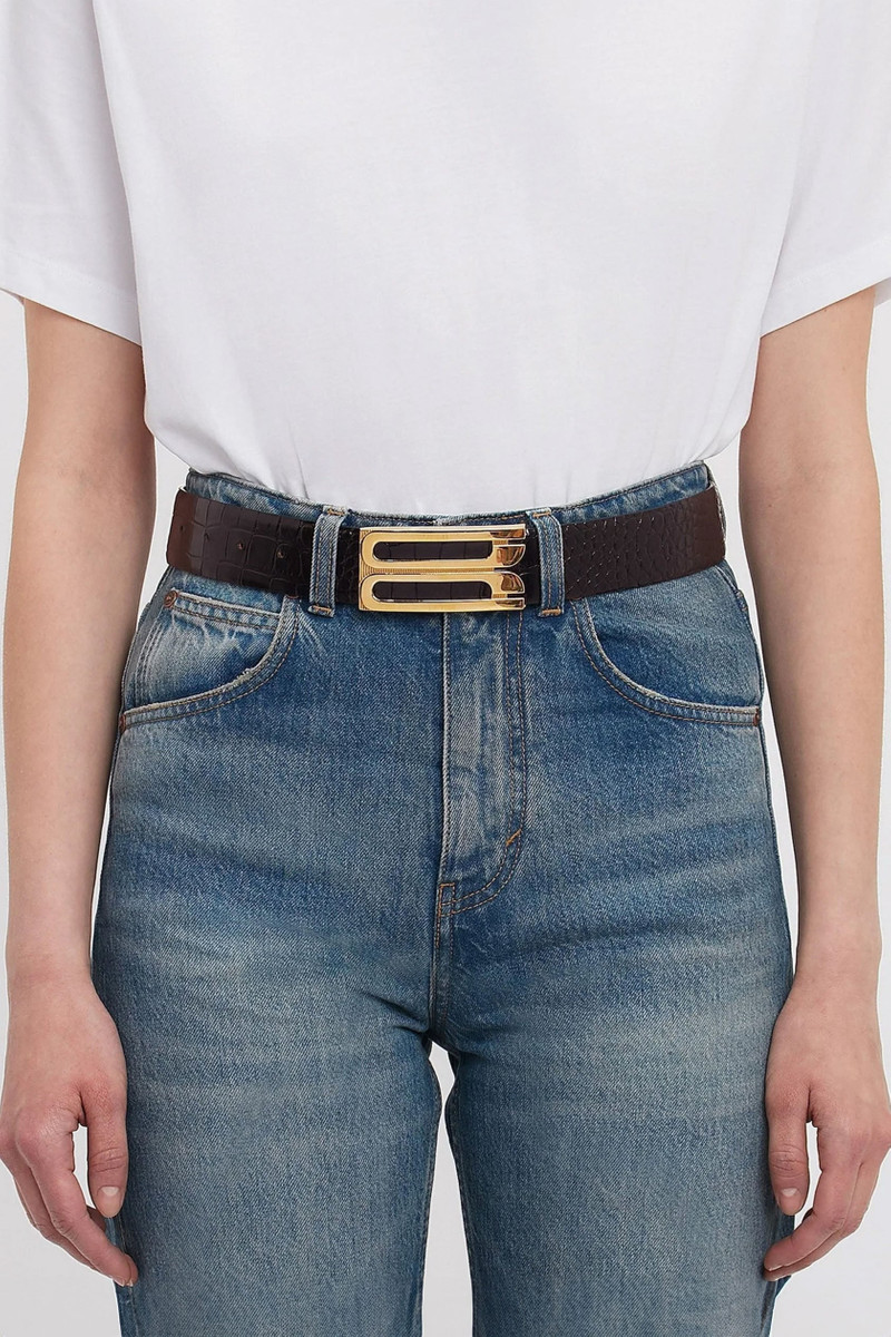 Victoria Beckham Jumbo Dorian Belt In Dark Brown Croc Embossed Leather outlook