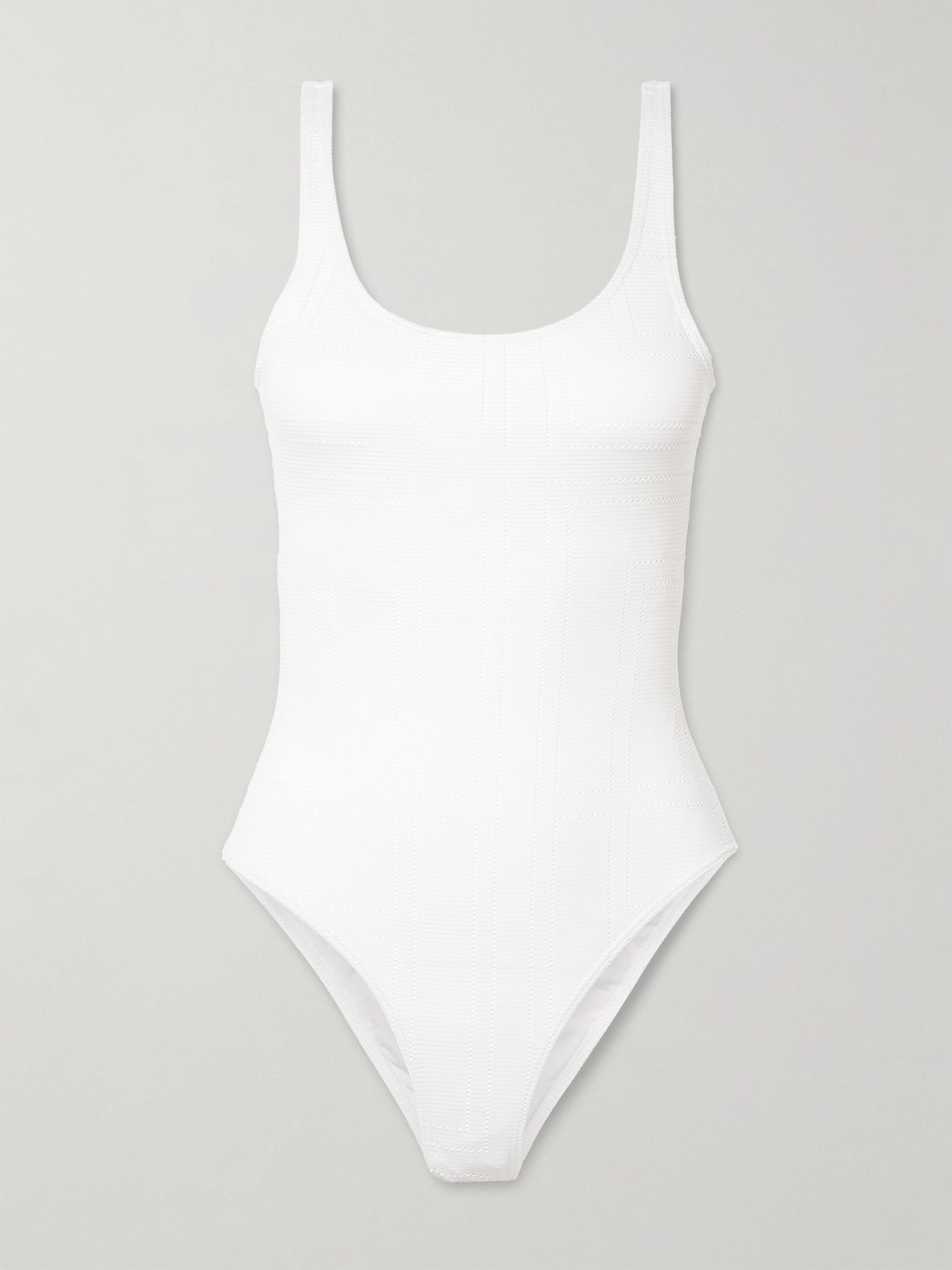 Ribbed pointelle-knit recycled swimsuit White - 1