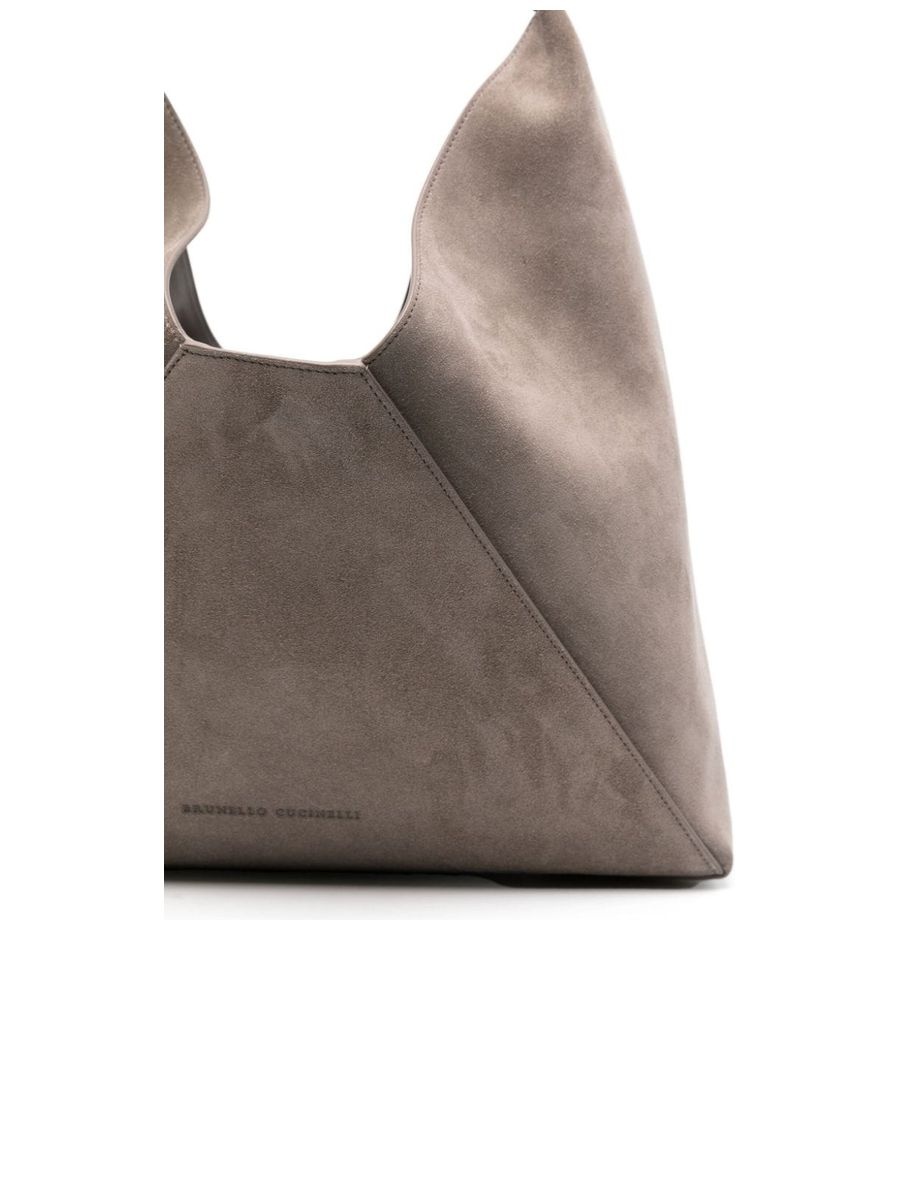 Debossed Logo Suede Shoulder Bag - 5