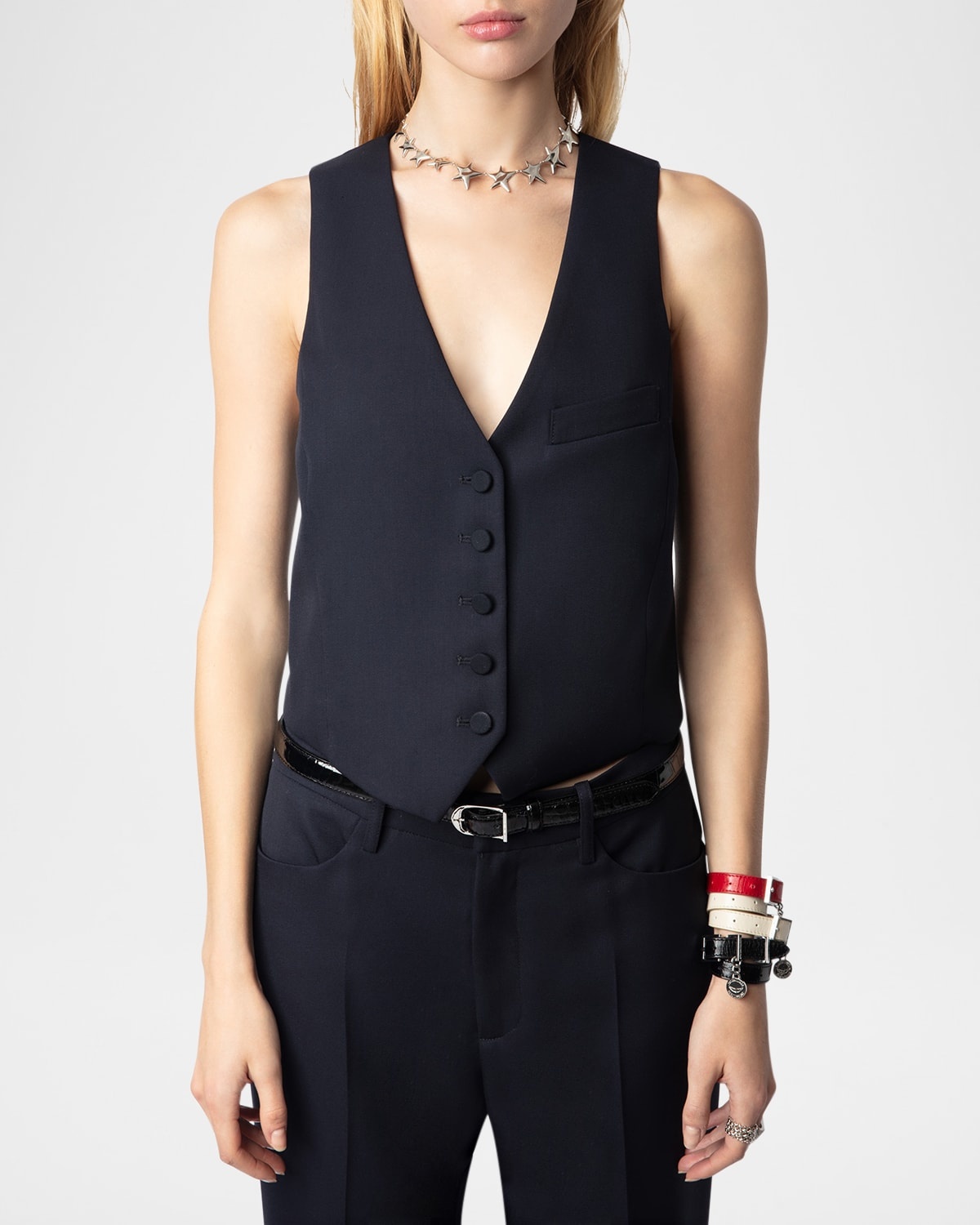 Emaux Tailored Virgin Wool Vest - 1