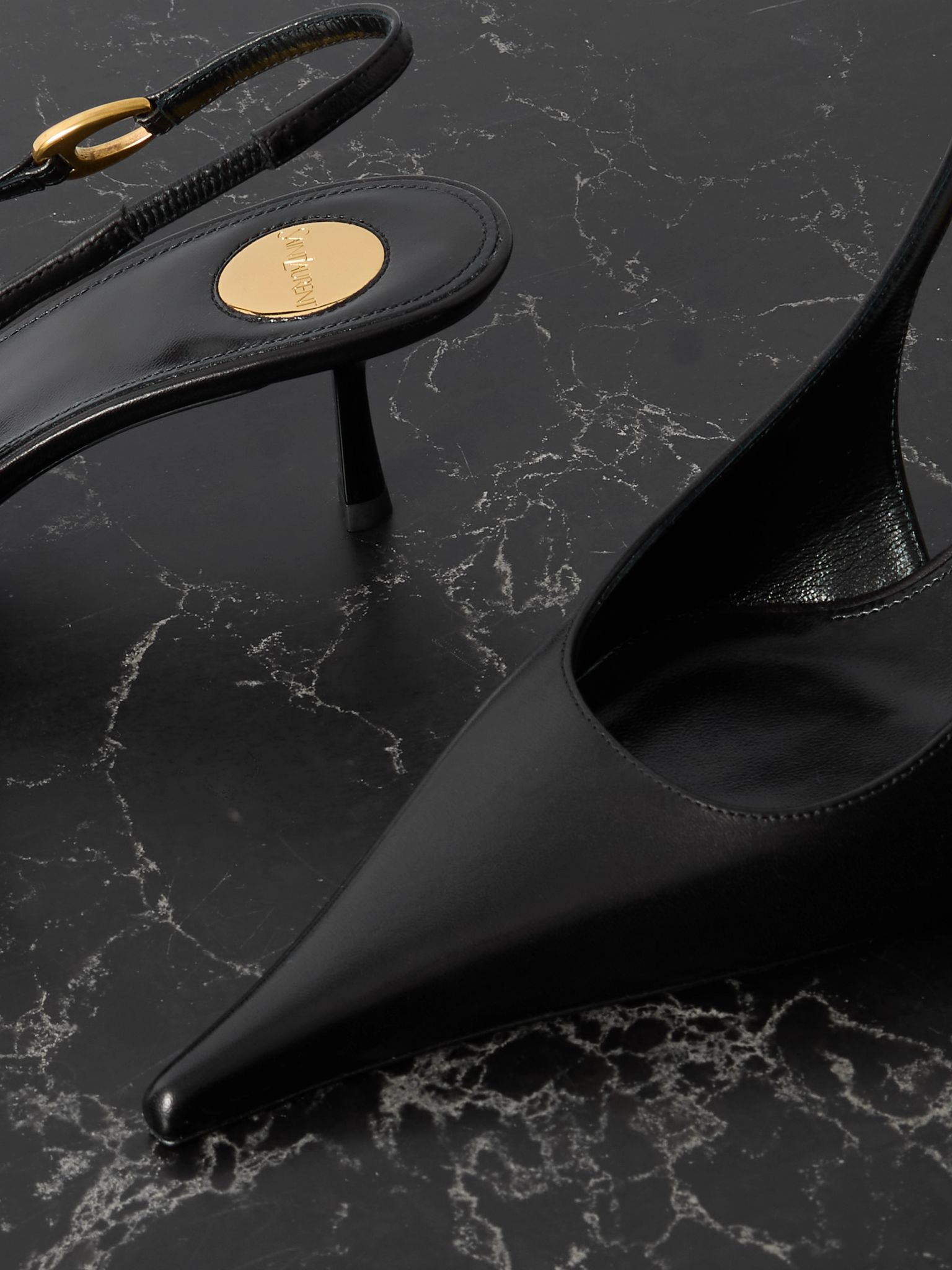 Vendôme embellished leather slingback pumps Black - 4