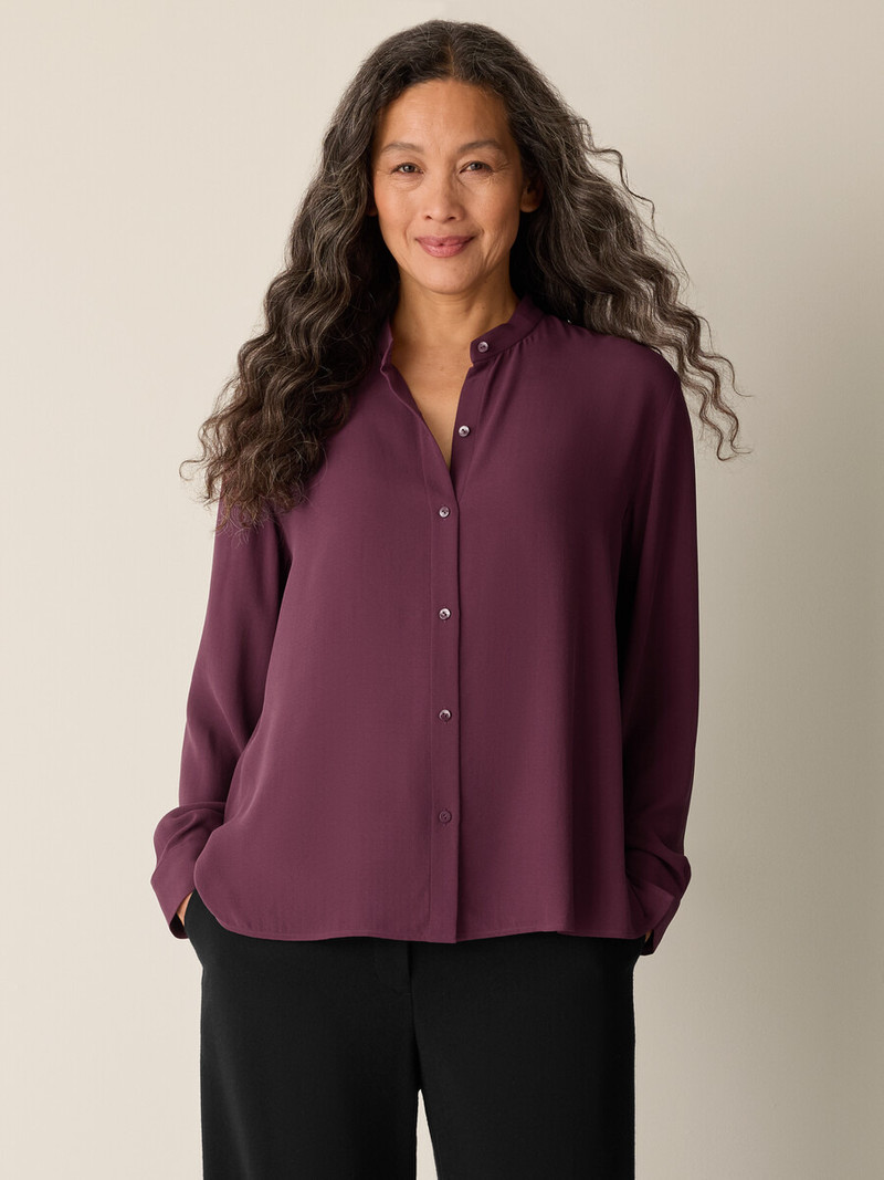 EILEEN FISHER Silk Georgette Crepe Band Collar Top outlook