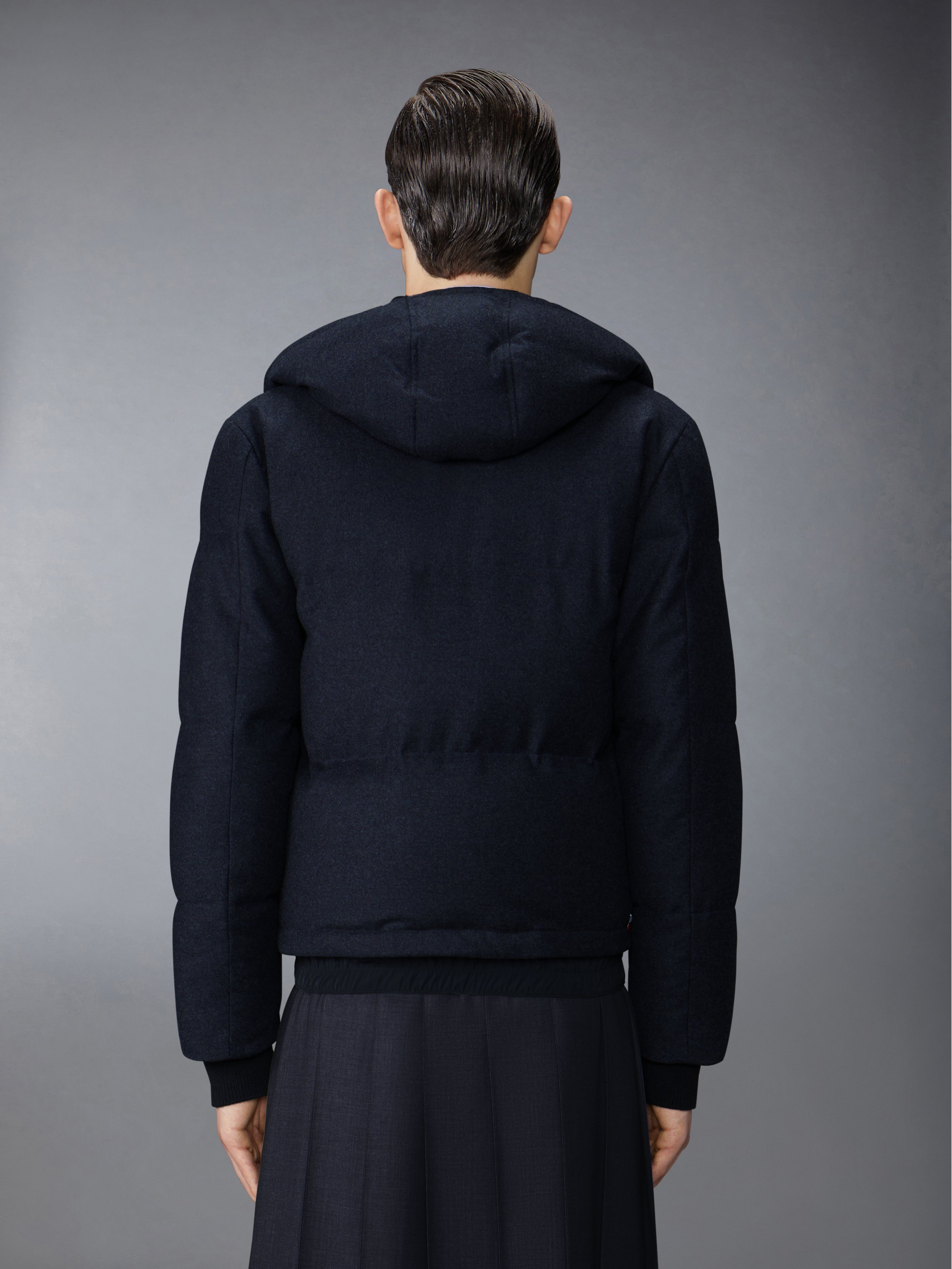 DOWNFILL SNAP FRONT DETACHABLE HOOD BOMBER W/ TONAL GROSGRAIN IN WOOL FLANNEL - 4
