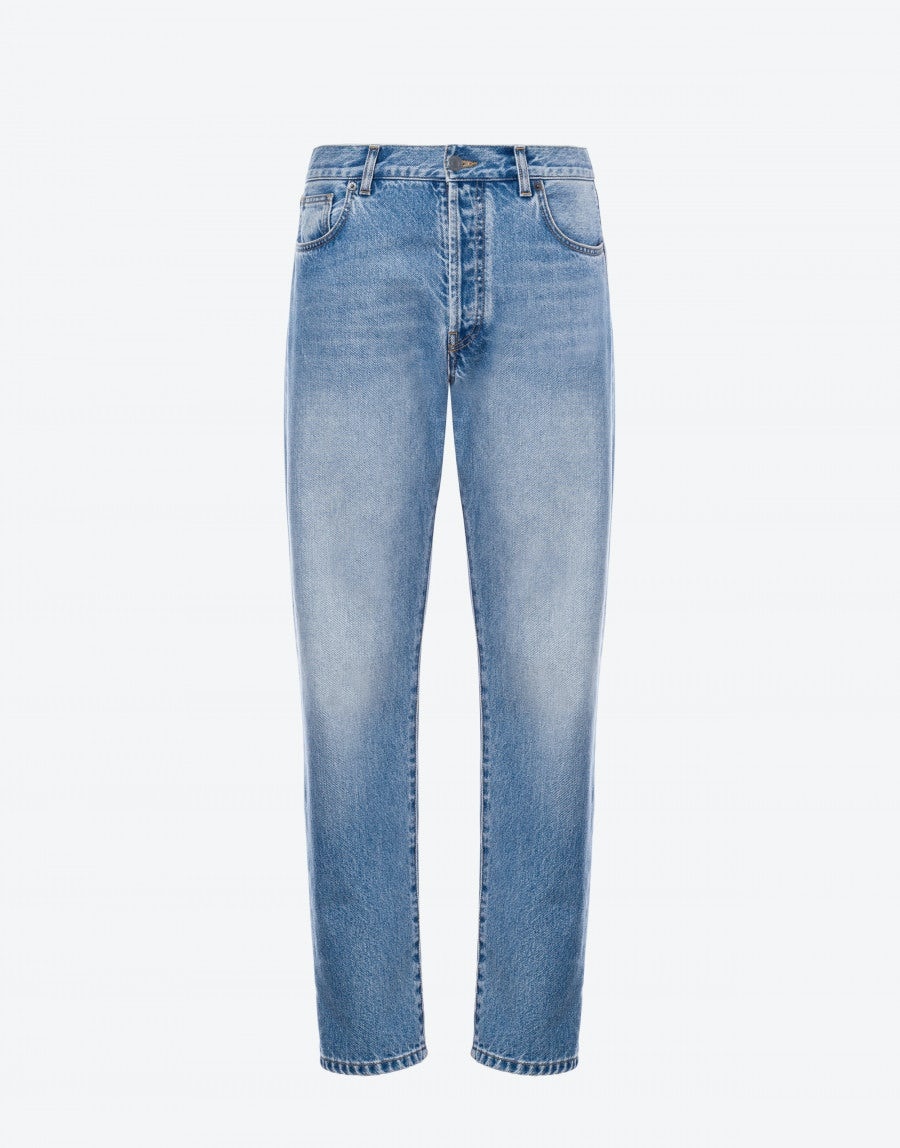 MOSCHINO SMILEY® EMBROIDERY BLUE DENIM TROUSERS - 1