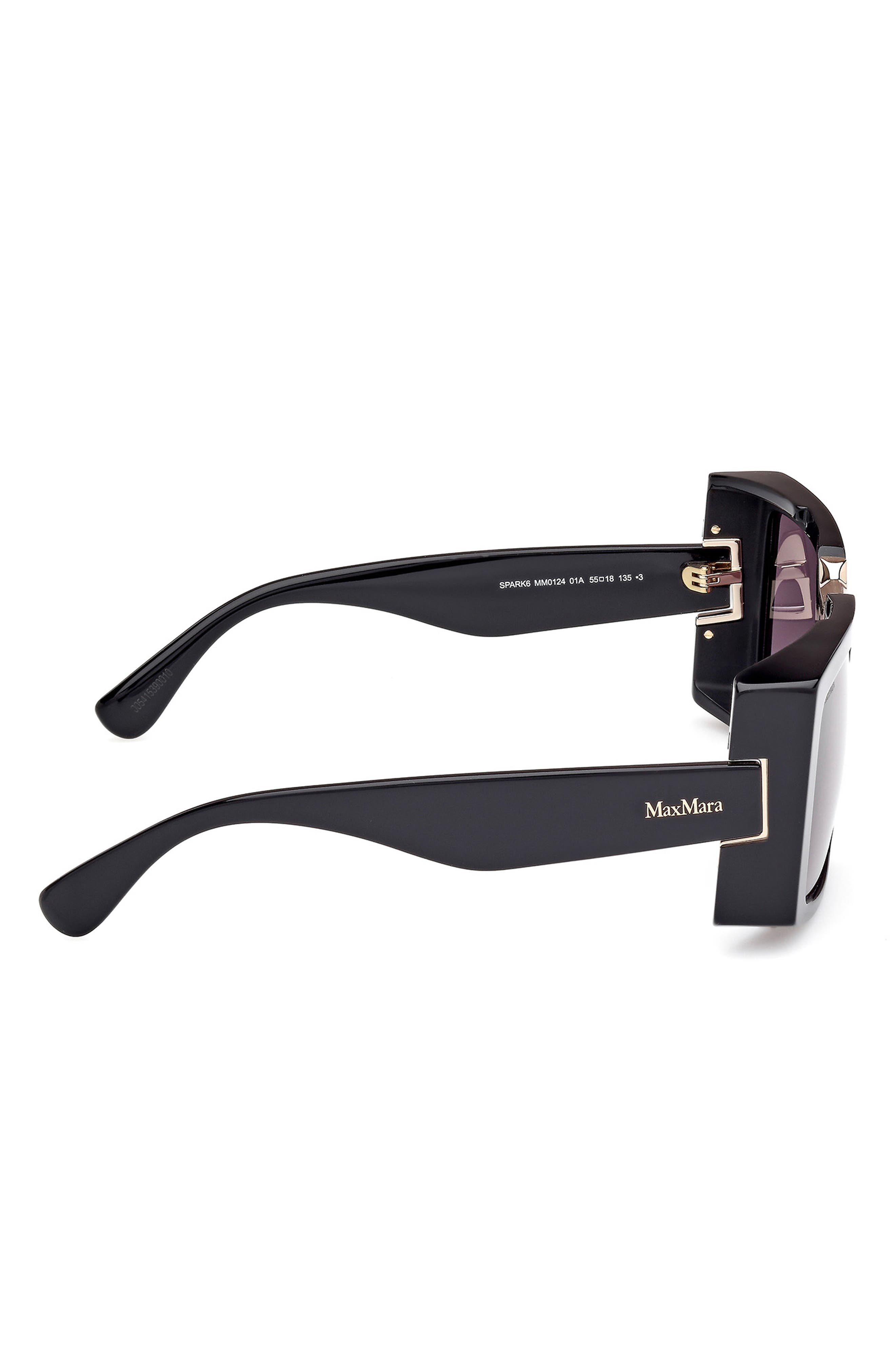 Max Mara 55mm Rectangular Sunglasses in Black/Shiny Pale Gold /Smoke at Nordstrom - 3