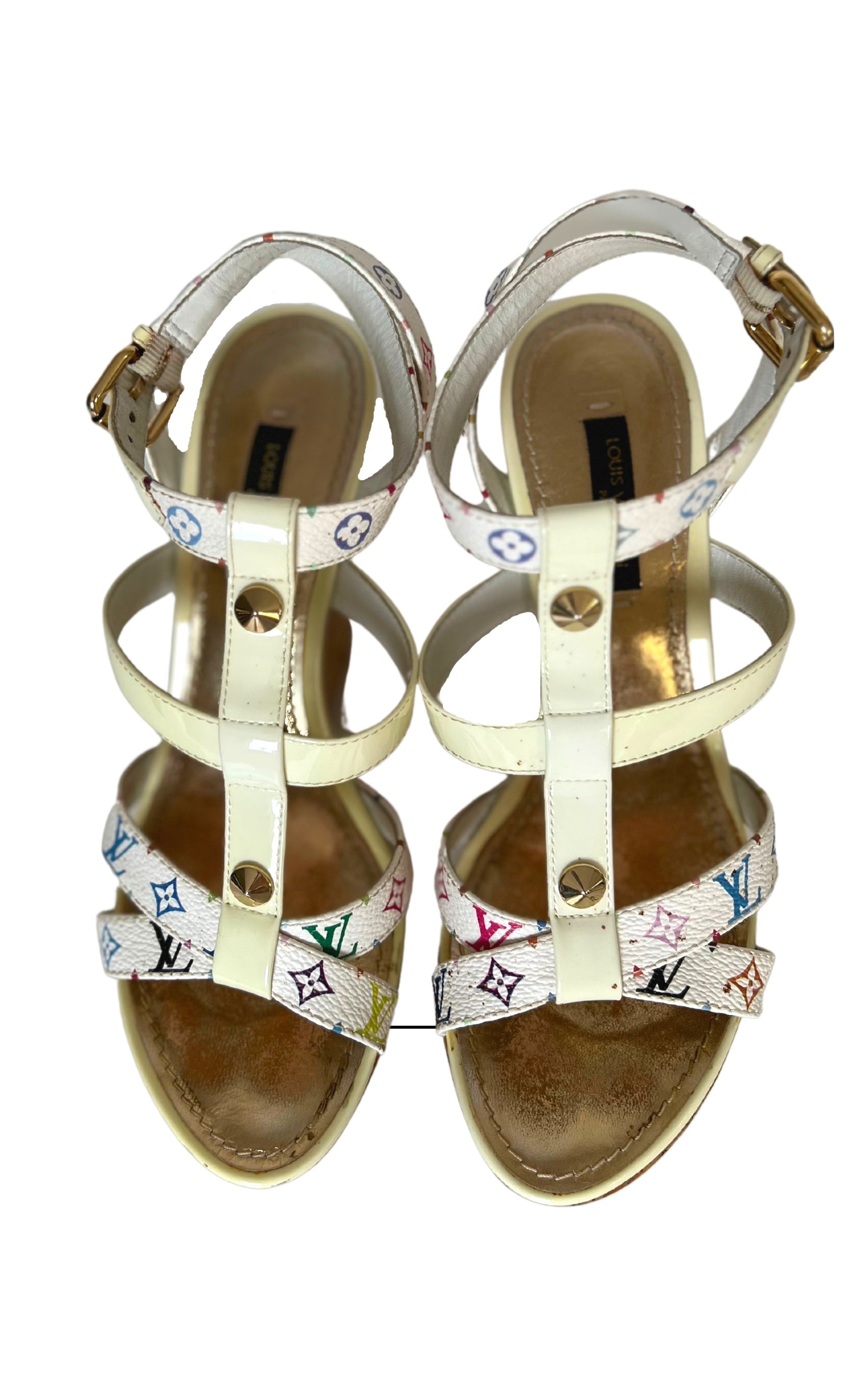 White Monogram Multicolor Wedge - 6