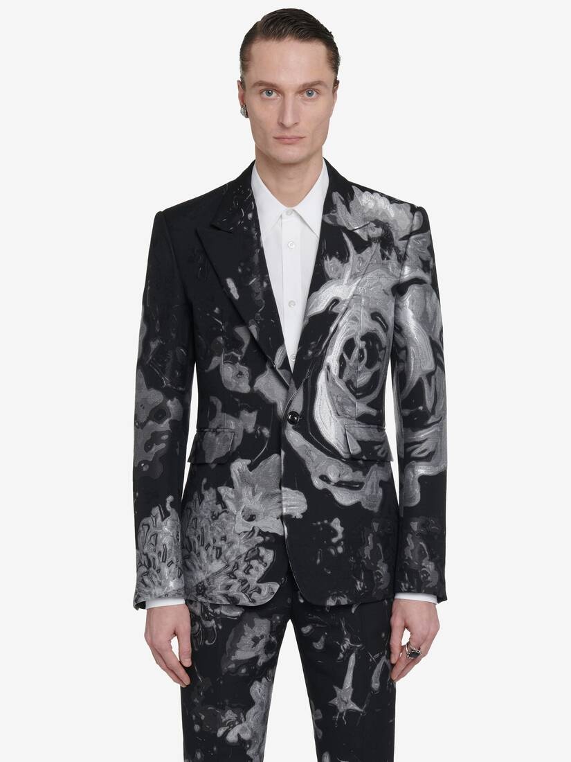 Men's Wax Flower Single-breasted Jacket in Black/silver - 2