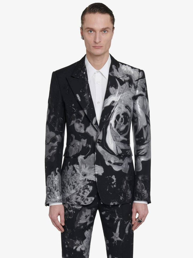 Alexander McQueen Men's Wax Flower Single-breasted Jacket in Black/silver outlook