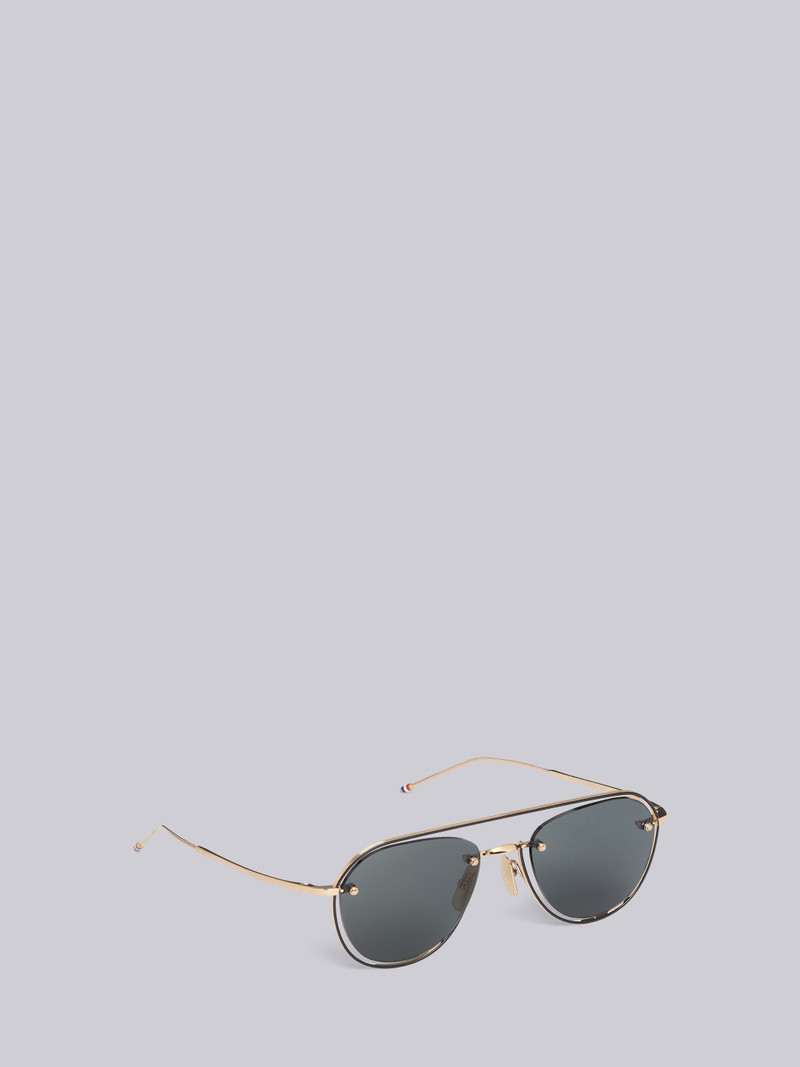 TB112 - White Gold Black Enamel Aviator Sunglasses 4
