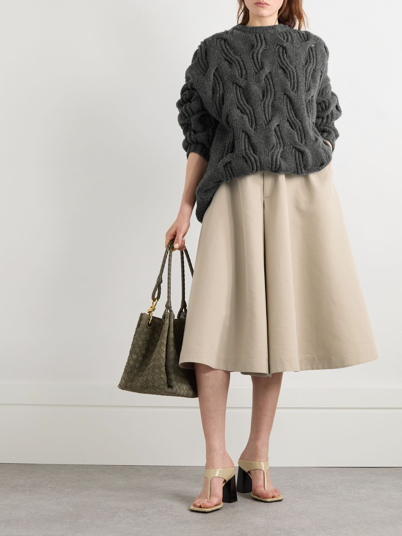 Cable-knit wool sweater Gray - 2