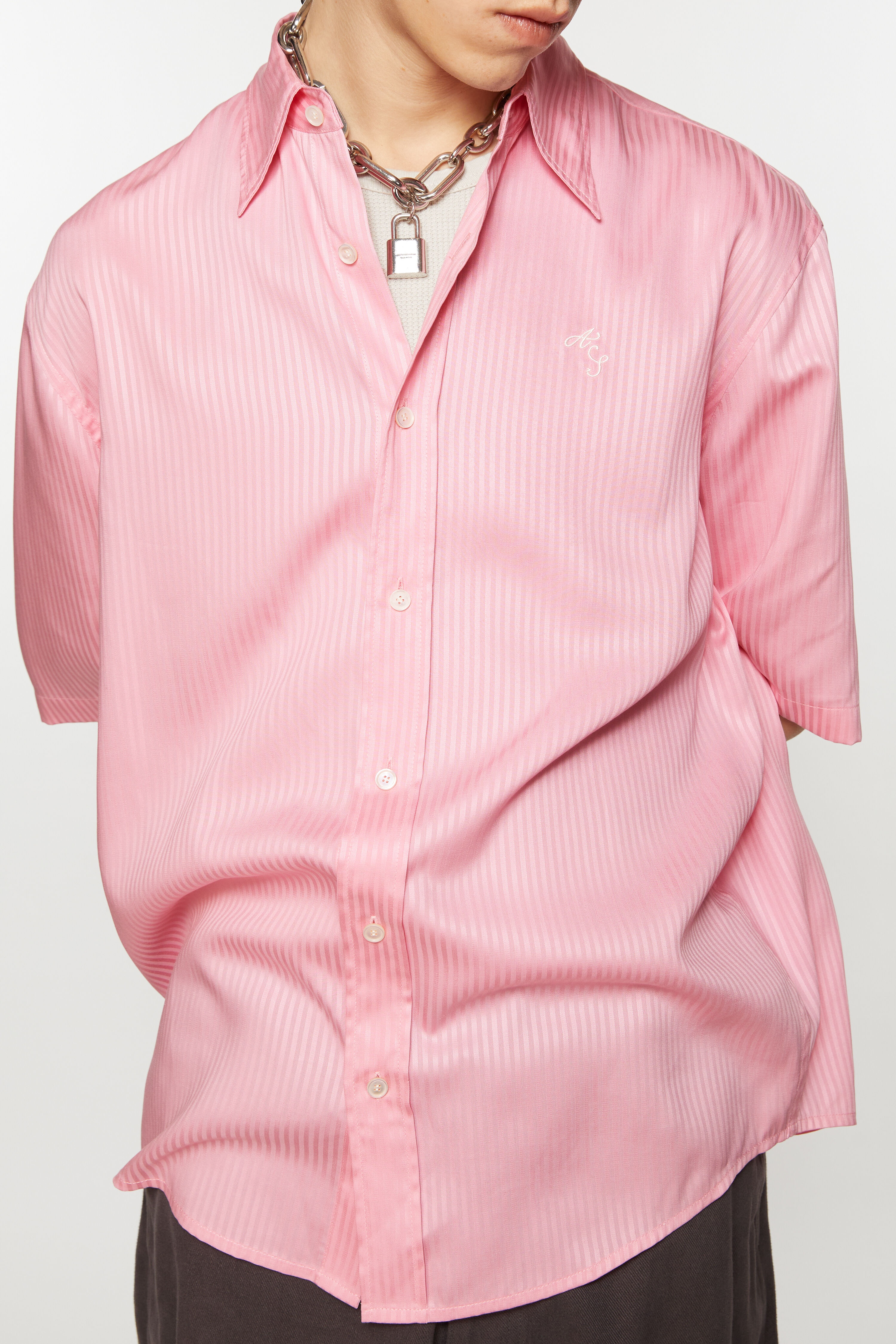 Stripe button-up shirt - Blush pink - 4