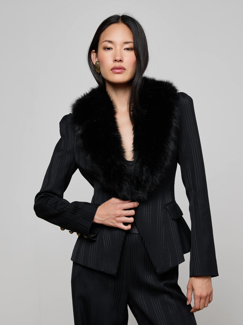 L'AGENCE Kaisley Faux Fur Collar Blazer outlook