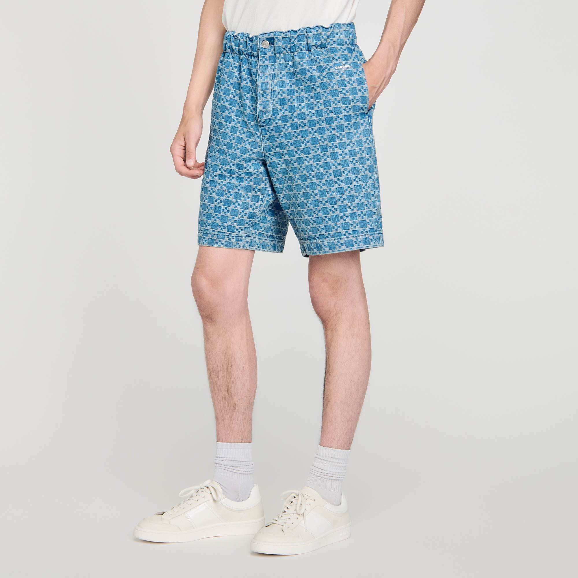SQUARE CROSS DENIM BERMUDA SHORTS - 5