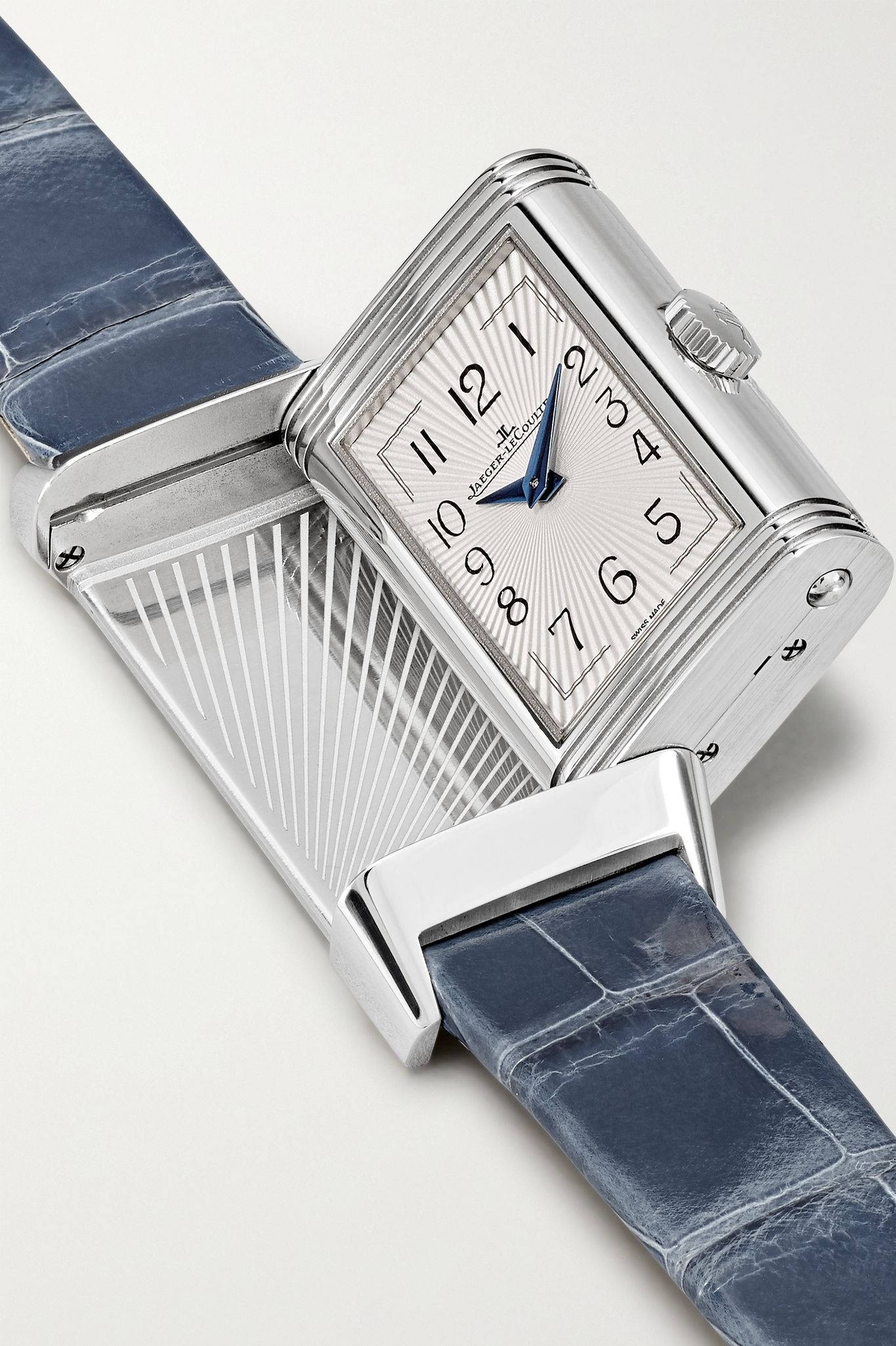 Reverso One Duetto Moon Hand-Wound Moon-Phase 20mm stainless steel, alligator and diamond watch - 6