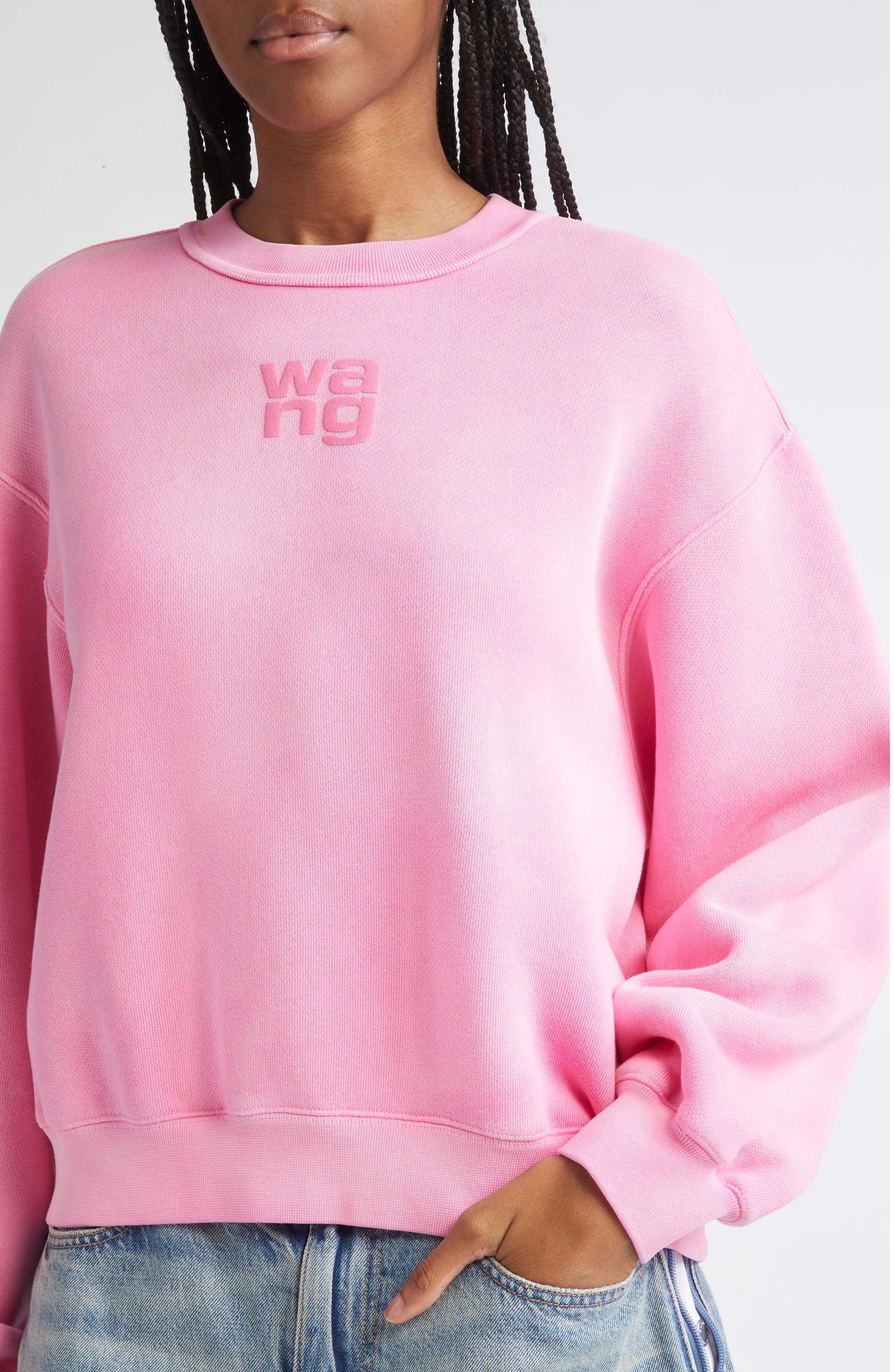 Alexander Wang Essential Logo Cotton Blend Sweatshirt in Washed Lotus at Nordstrom - 4