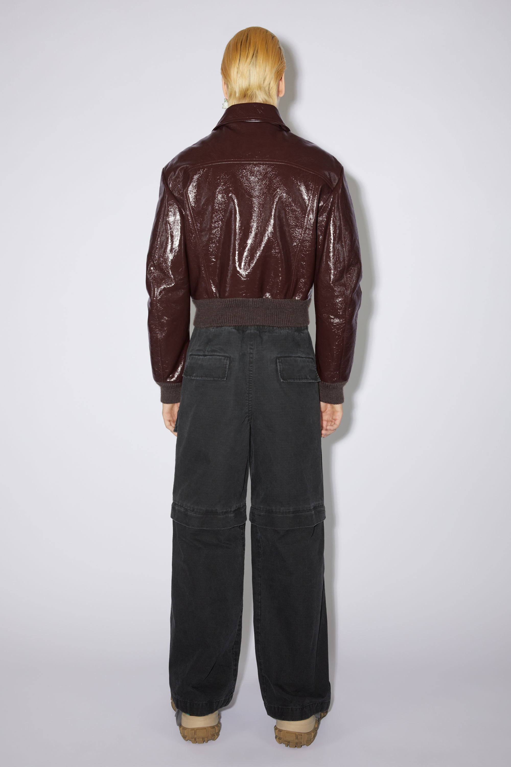 Leather bomber jacket - Brown/burgundy - 3