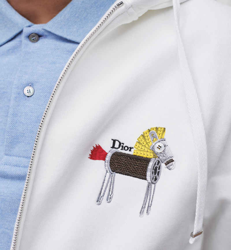 Zipped Hooded Sweatshirt with Horse Embroidery and Print, Relaxed Fit 4