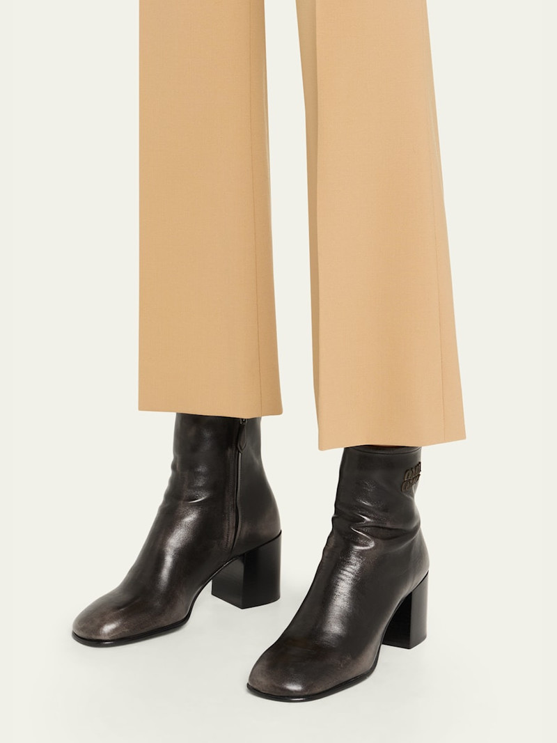 Miu Miu Vintage Leather Block-Heel Booties outlook