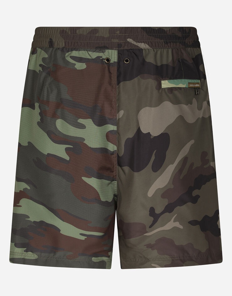Mid-length swim trunks with camouflage patchwork design - 1
