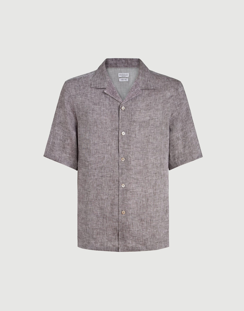 Linen easy fit short sleeve shirt with camp collar 1