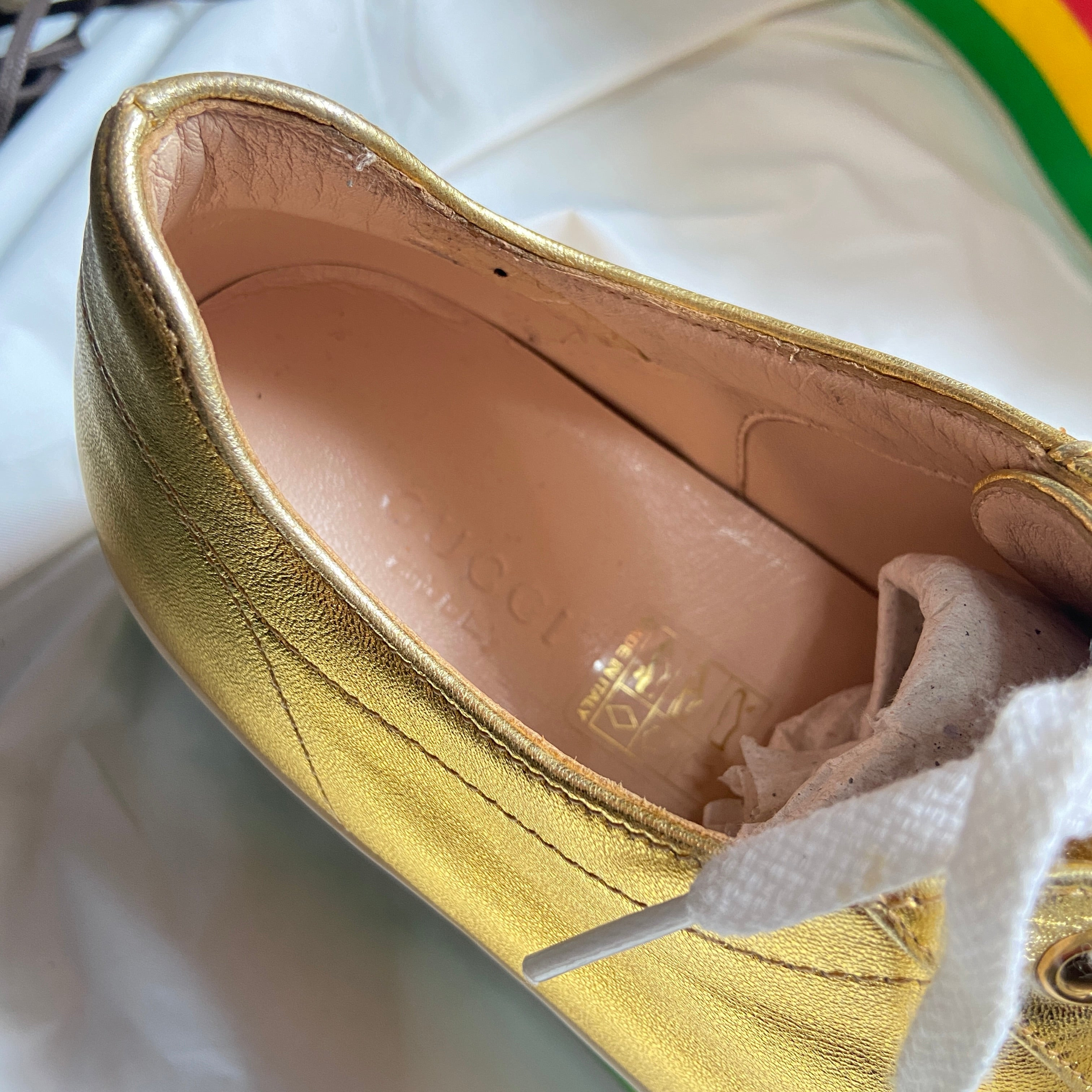 Gucci Peggy rainbow gold platform ace sneaker 38 - 8