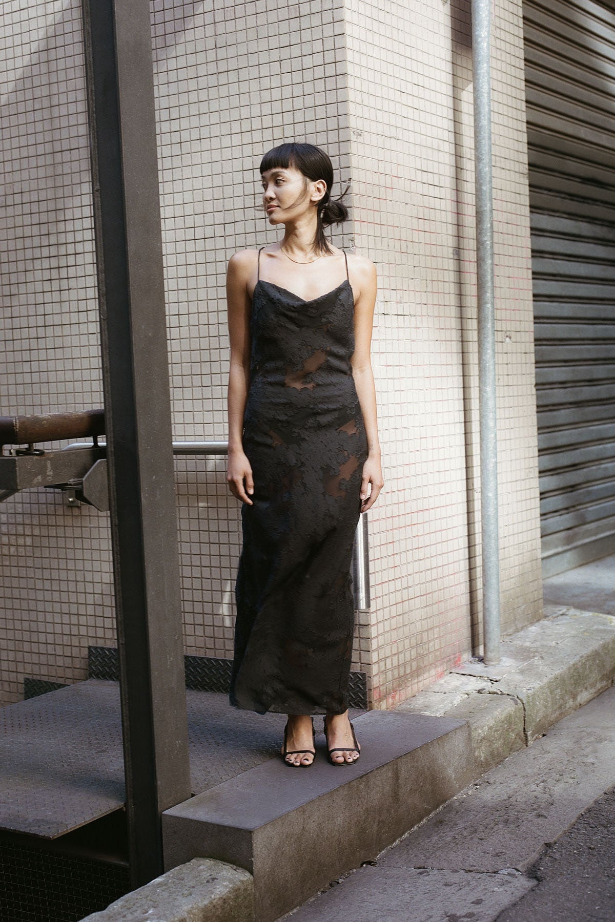 Semi Sheer Floral Dress - Black - 6