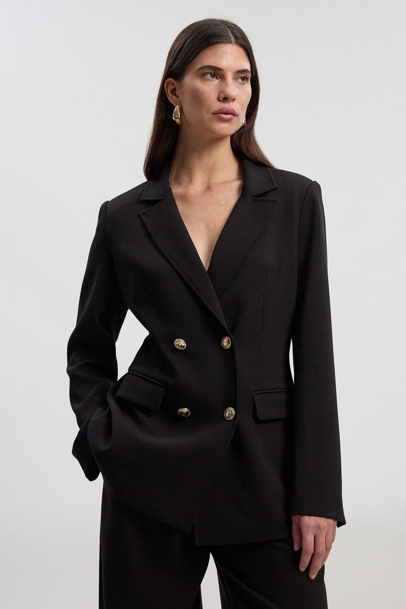 Petite Compact Stretch Essential Tailored Double Breasted Blazer 1