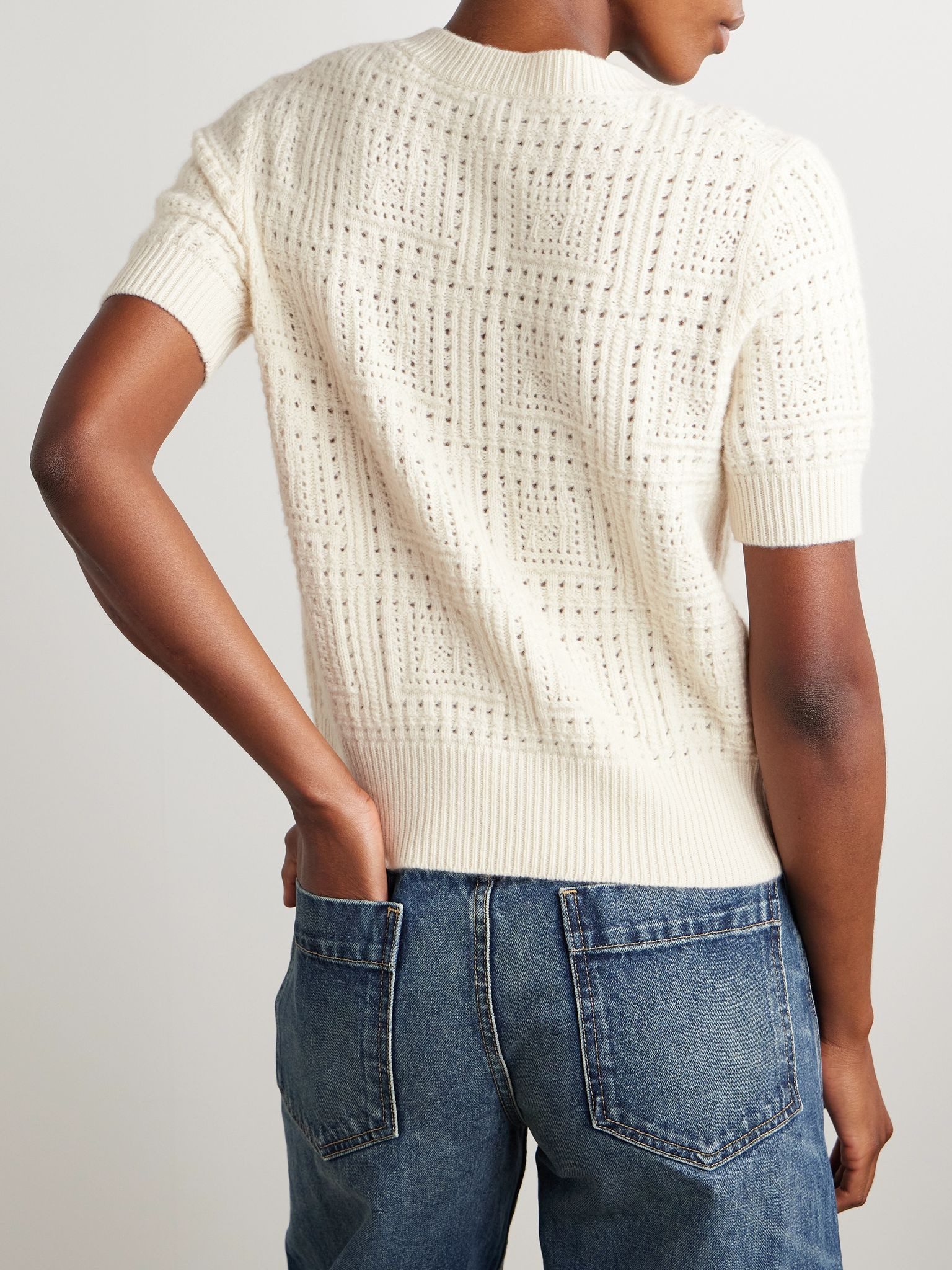 Elysia pointelle-knit cashmere sweater Ivory - 3
