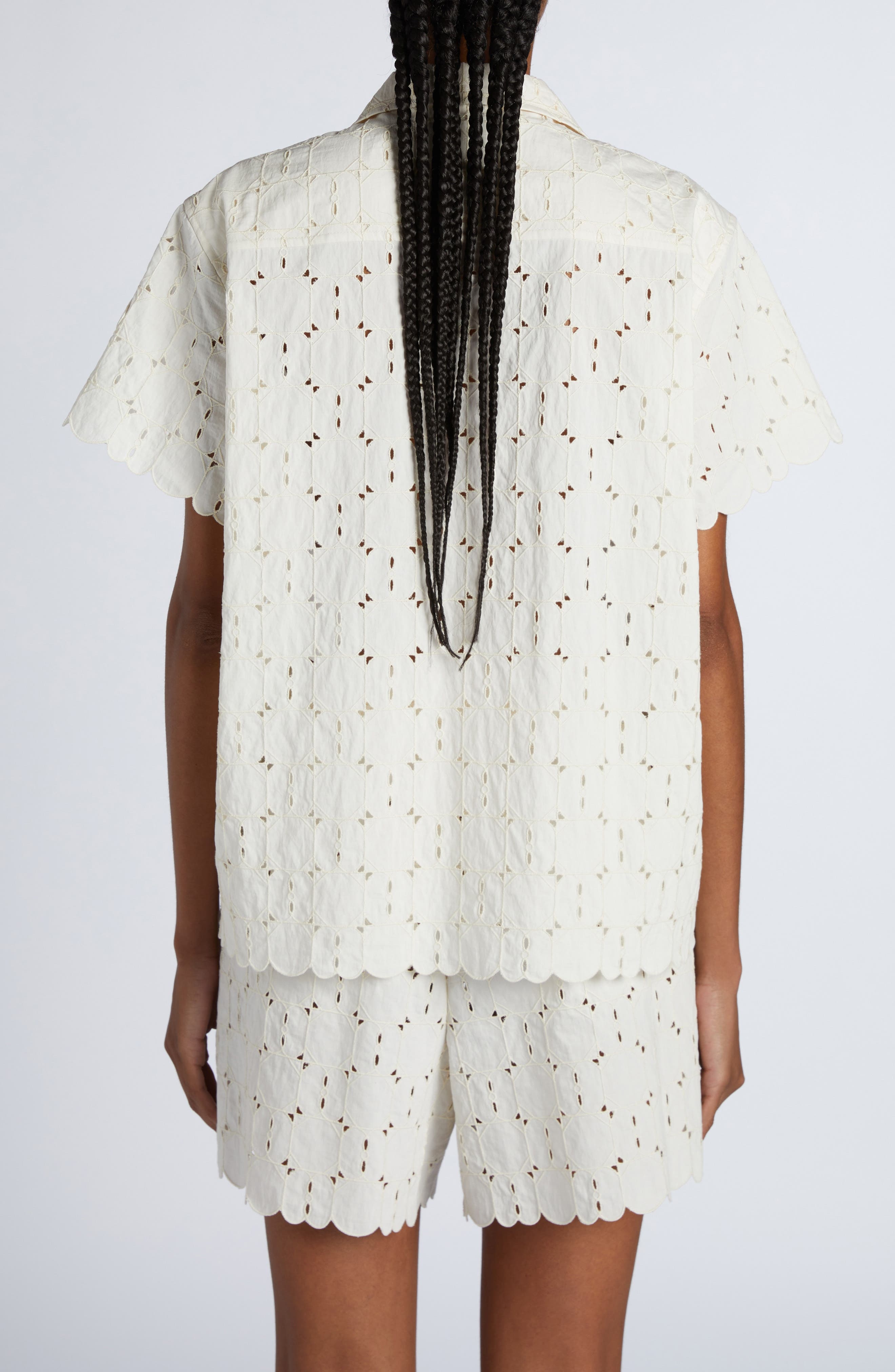 Moncler Cotton Blend Eyelet Button-Up Shirt in White at Nordstrom - 3