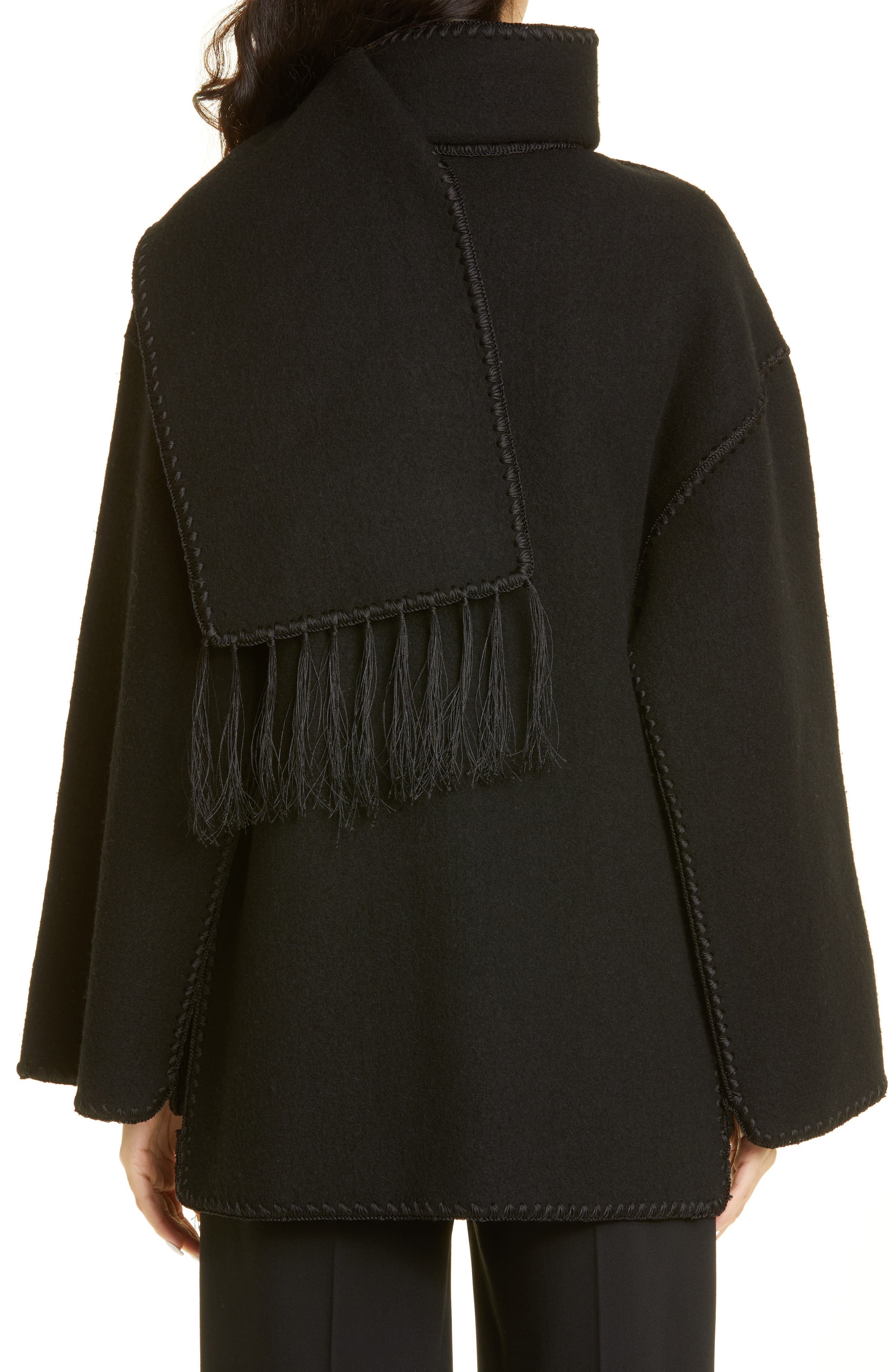 TOTEME Chain Stitch Wool Blend Scarf Jacket in Black at Nordstrom - 3
