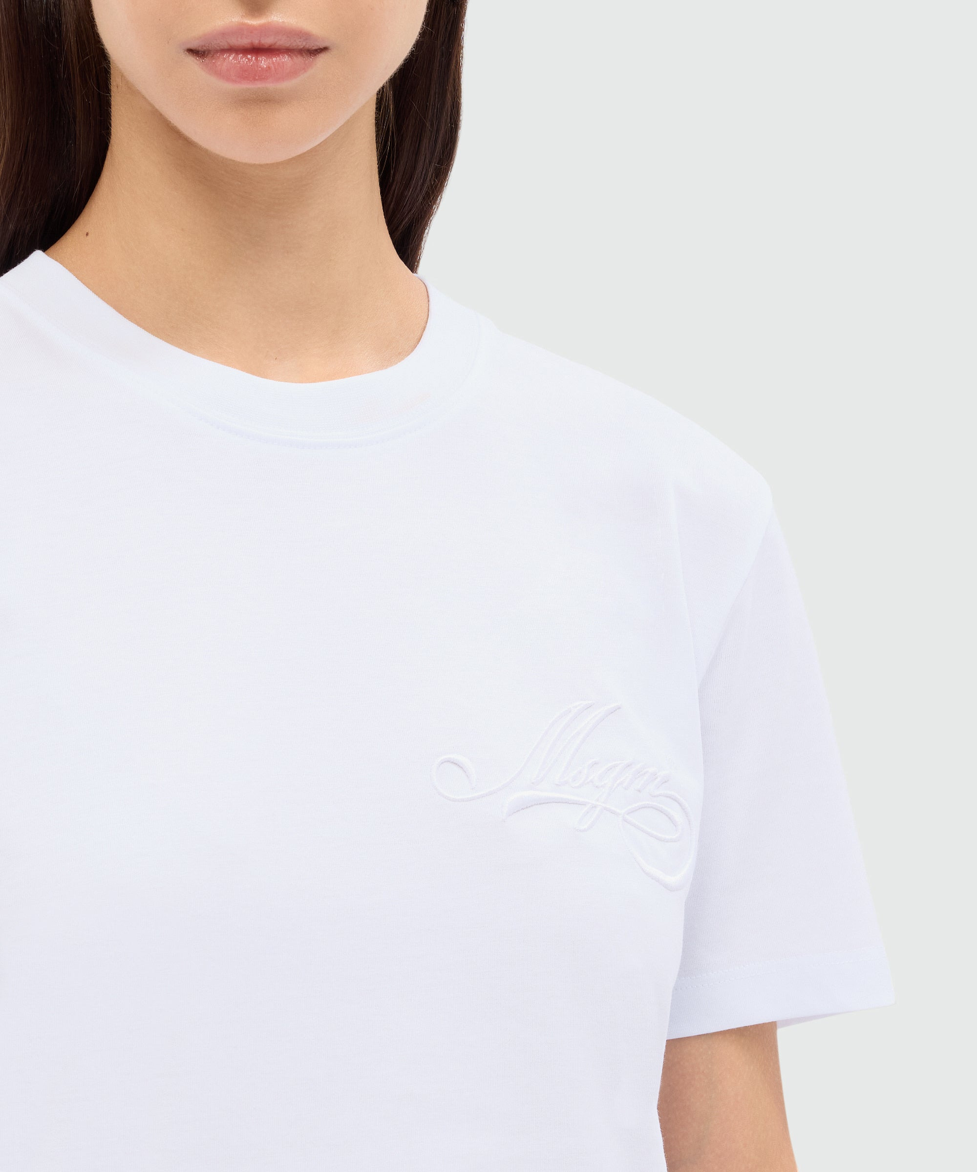 White jersey T-shirt with cursive MSGM logo - 3