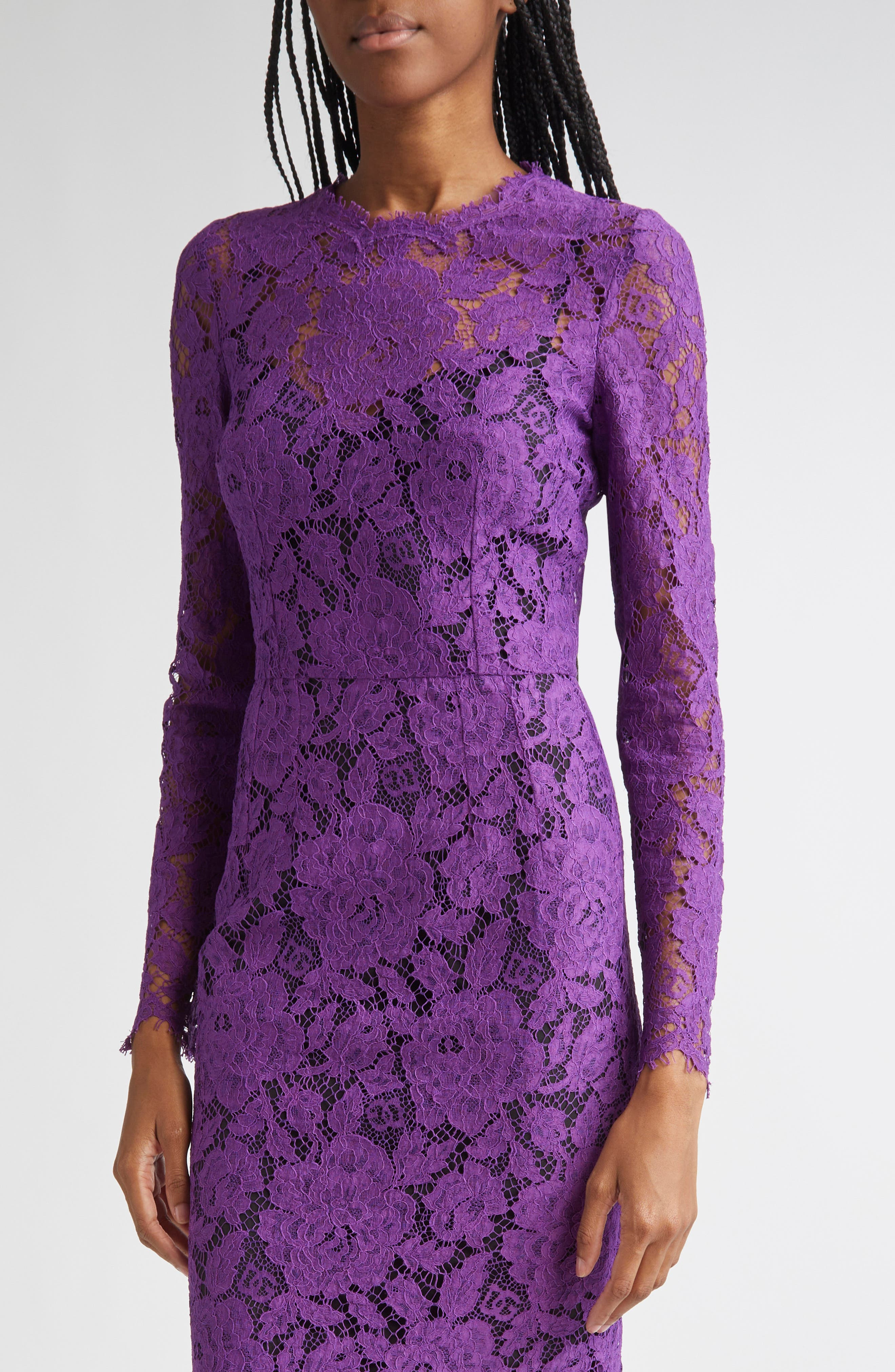 Dolce&Gabbana Long Sleeve Cordonetto Lace Sheath Dress in F0571 Viola at Nordstrom - 4
