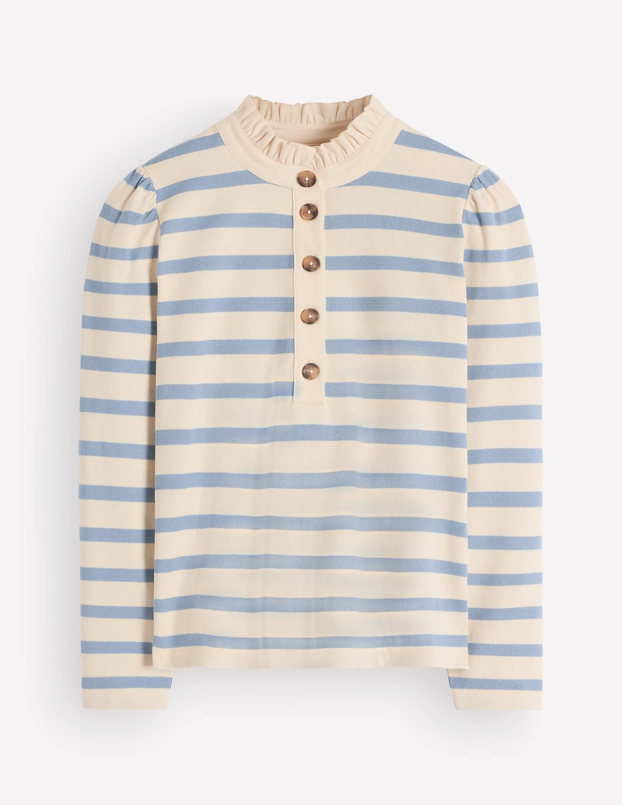 Ruffle Collar Mariner-Ivory and Faded Denim Stripe - 1