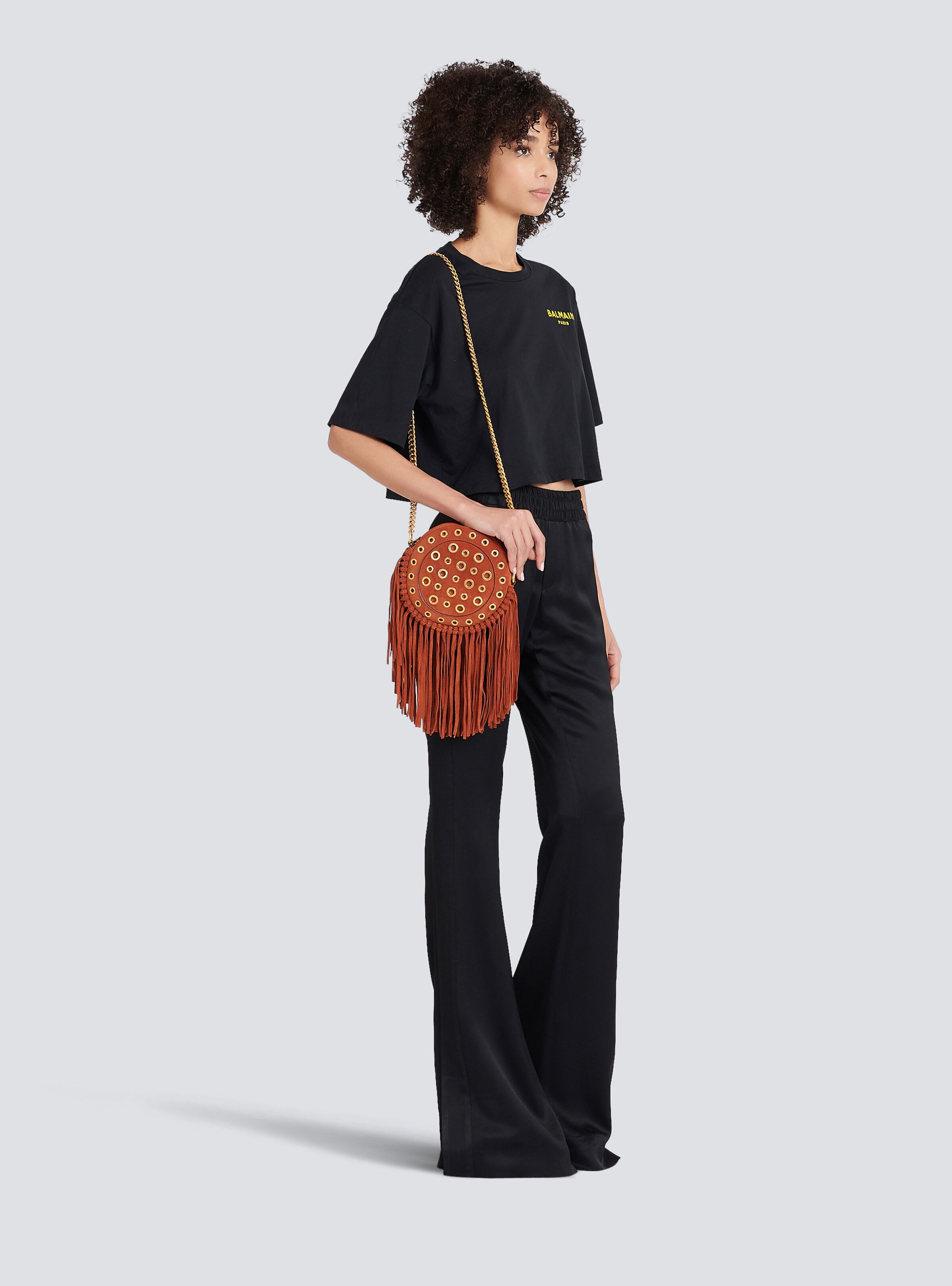 Balmain x Netflix -Fringed suede round Disco bag - 8