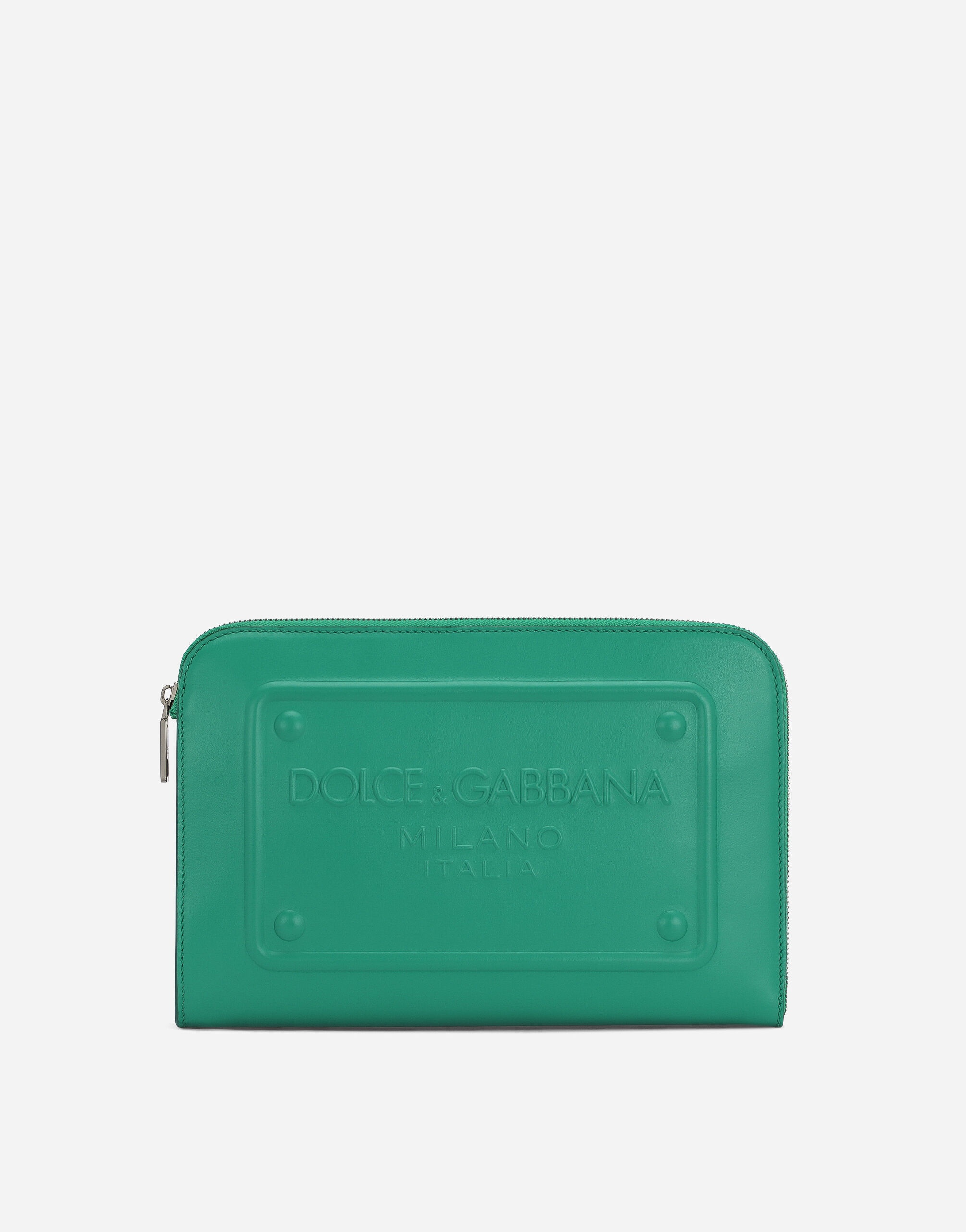 Small calfskin pouch with raised logo - 1