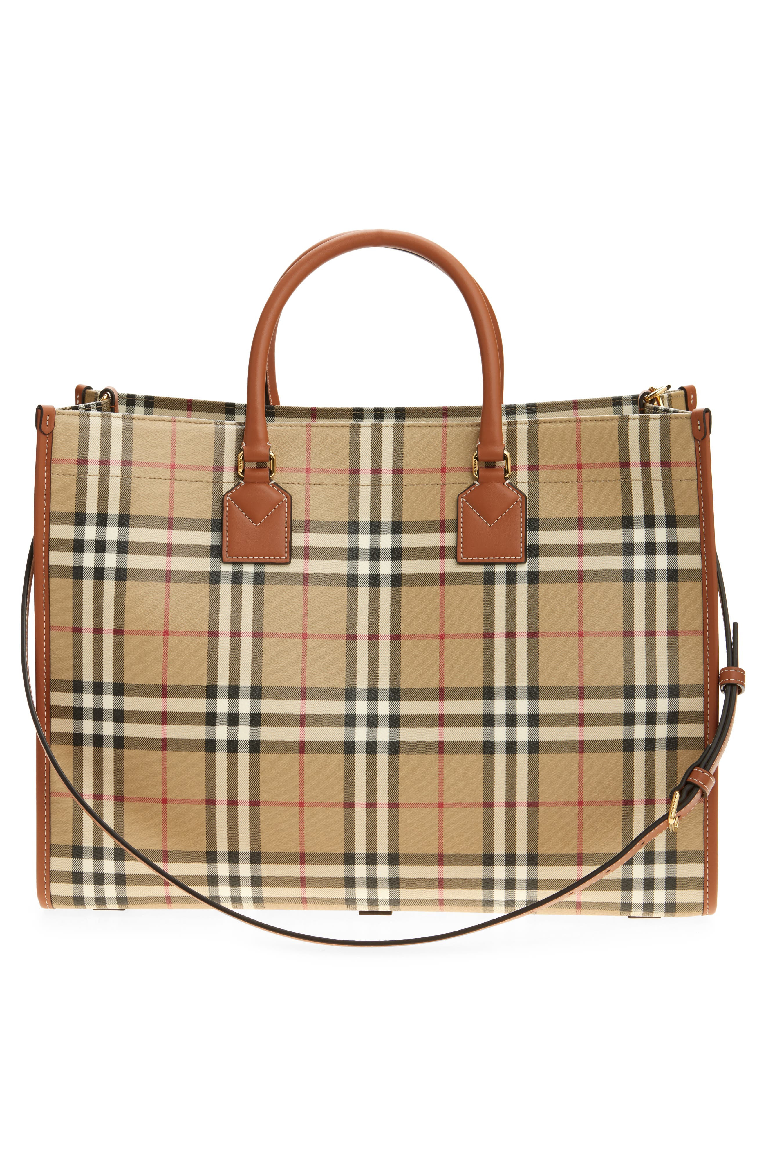 burberry Medium Freya Check Coated Canvas Tote in Vntg Chk/Briar Brown at Nordstrom - 3