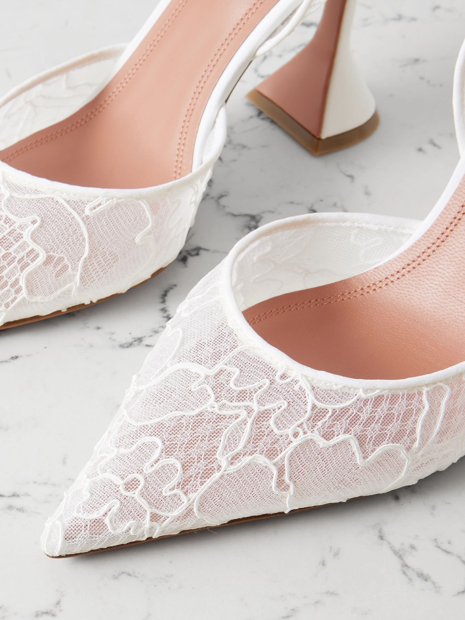 Holli lace and leather slingback pumps Ivory - 4