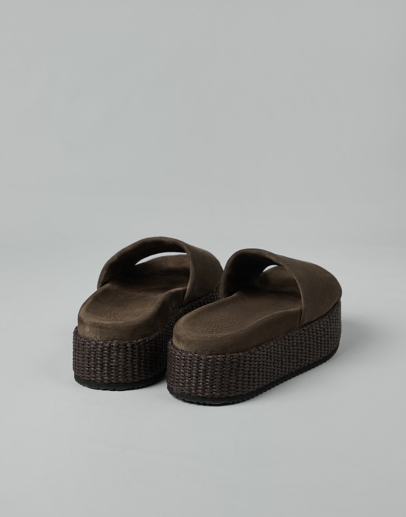 Brunello Cucinelli Suede and raffia platform slides outlook
