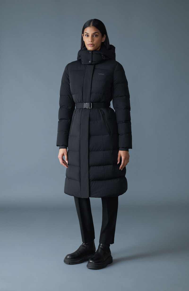 CORALIA-CITY Recycled Down Coat with Storm Visor and Belt 3