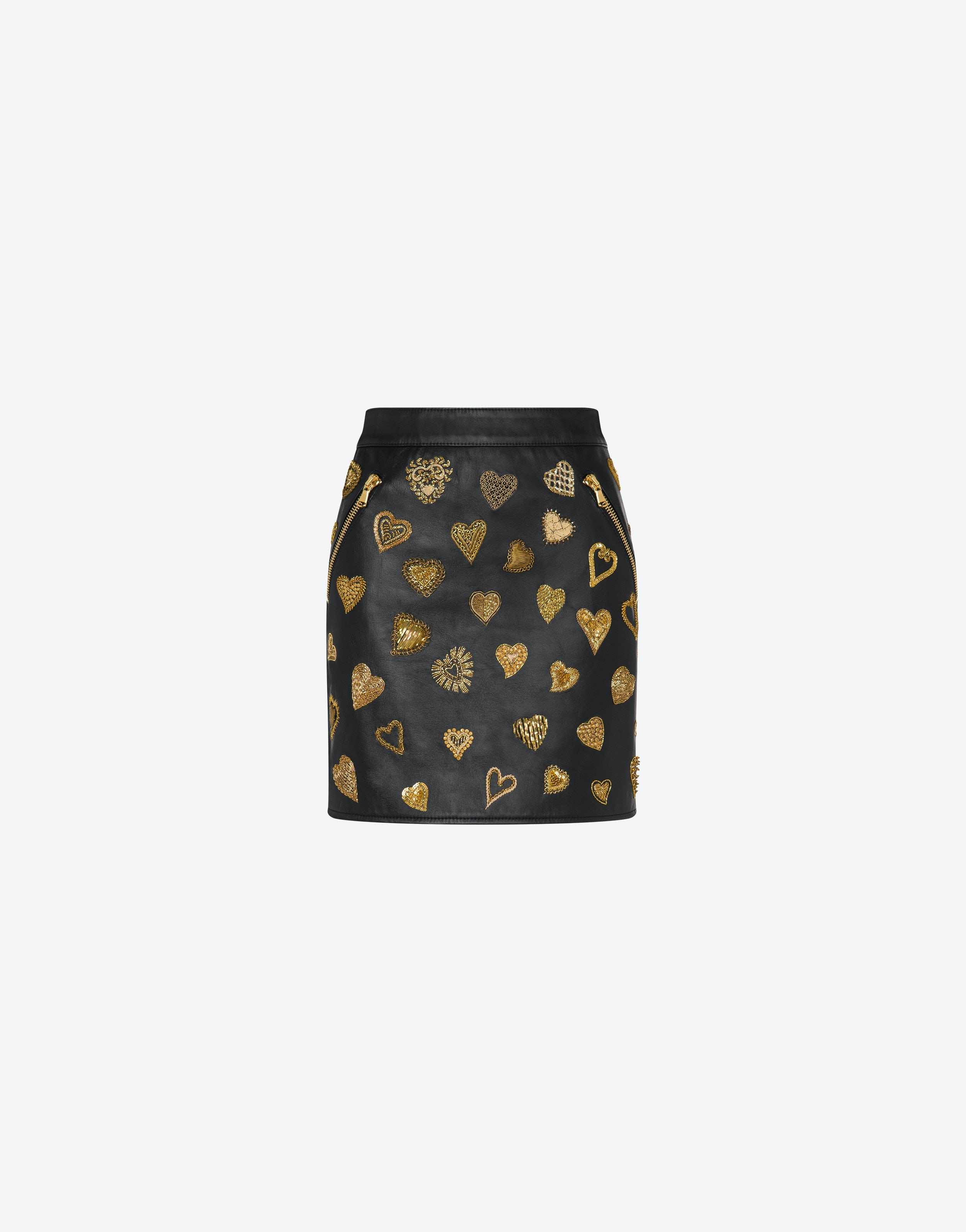 EMBELLISHED HEARTS NAPPA LEATHER MINISKIRT - 1