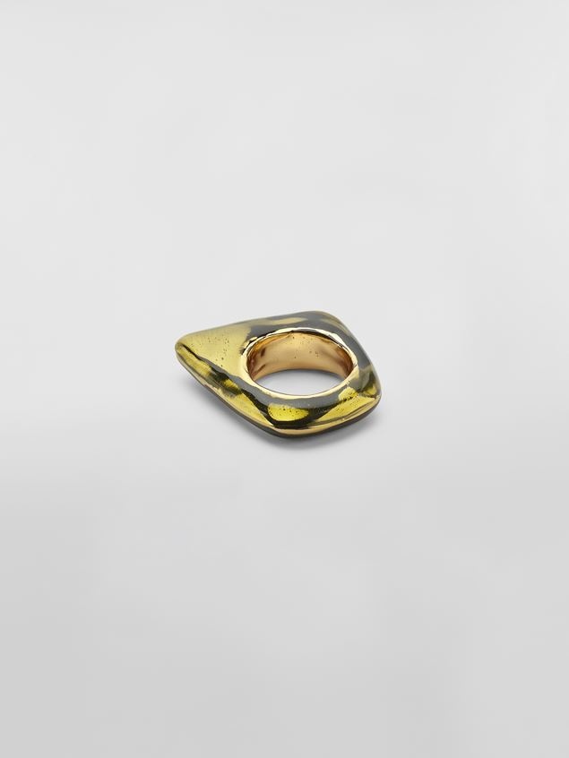 METAL TRAPEZE RING COVERED WITH TRANSPARENT GREEN ENAMEL - 3