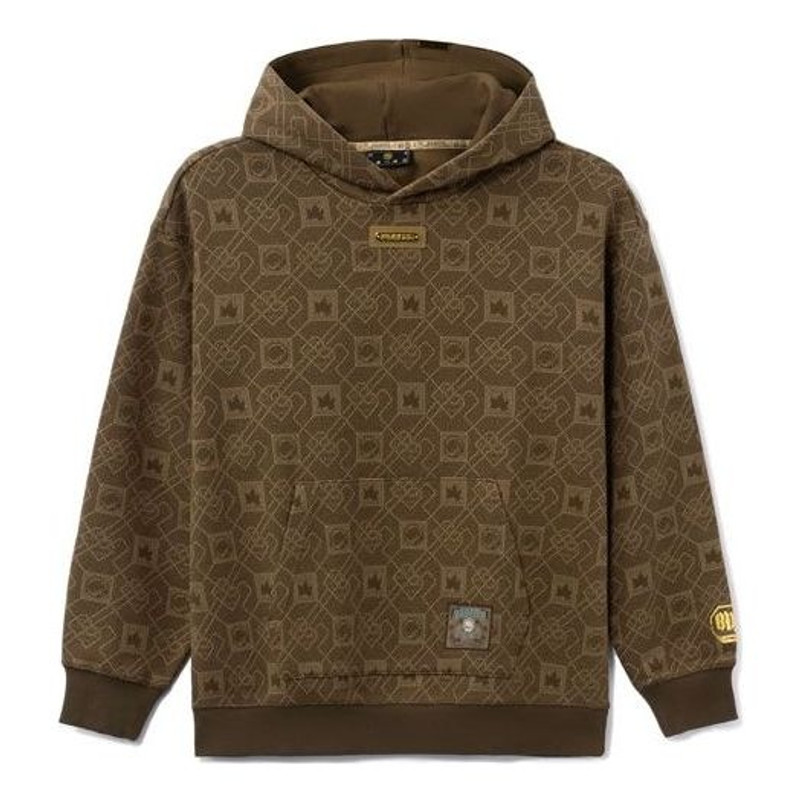 Li-Ning BAD FIVE Series Loose Full Print Pullover Hoodie 'Brown' AWDRE21-2 - 1