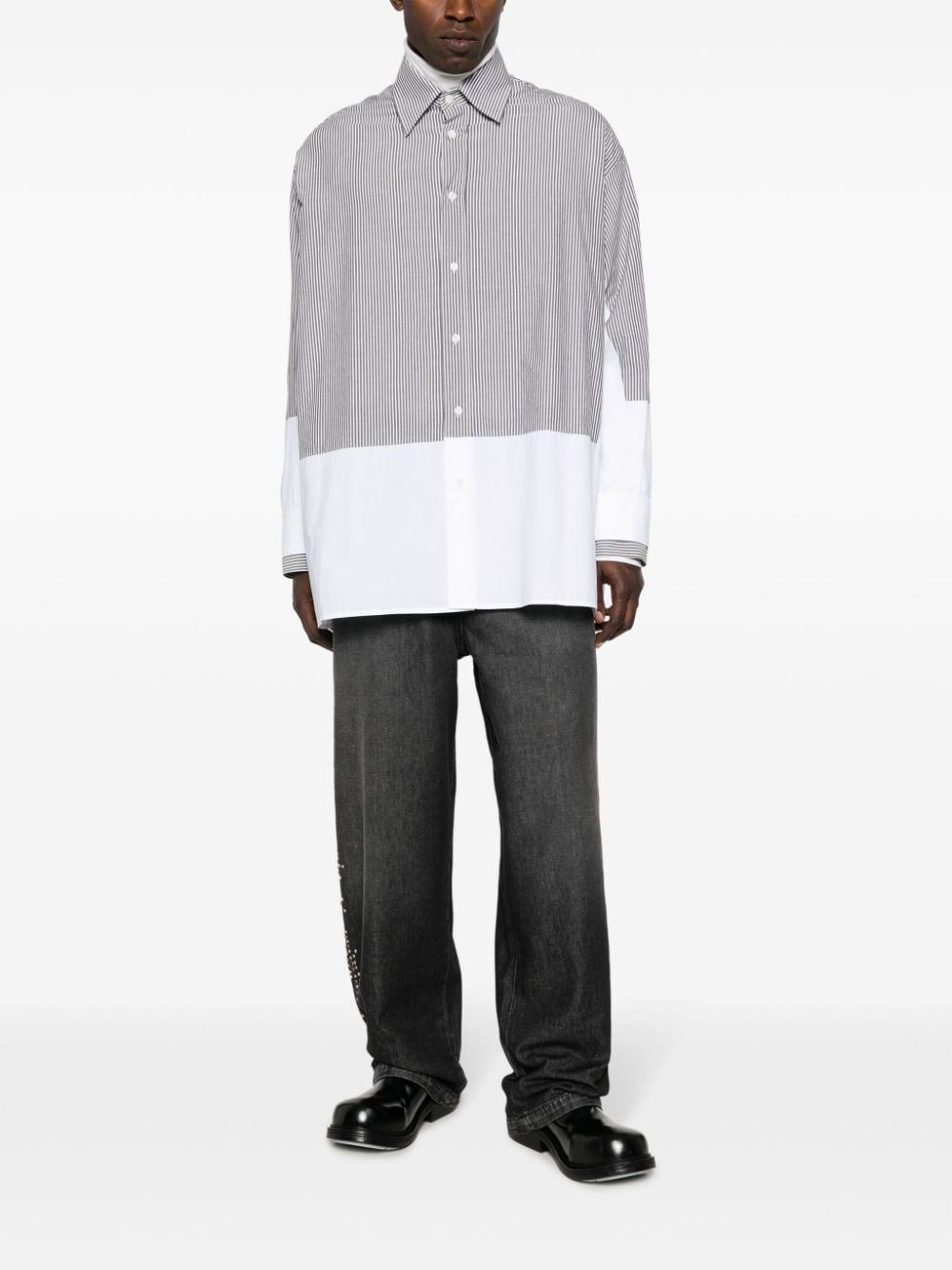 stripe-print panelled cotton shirt - 2